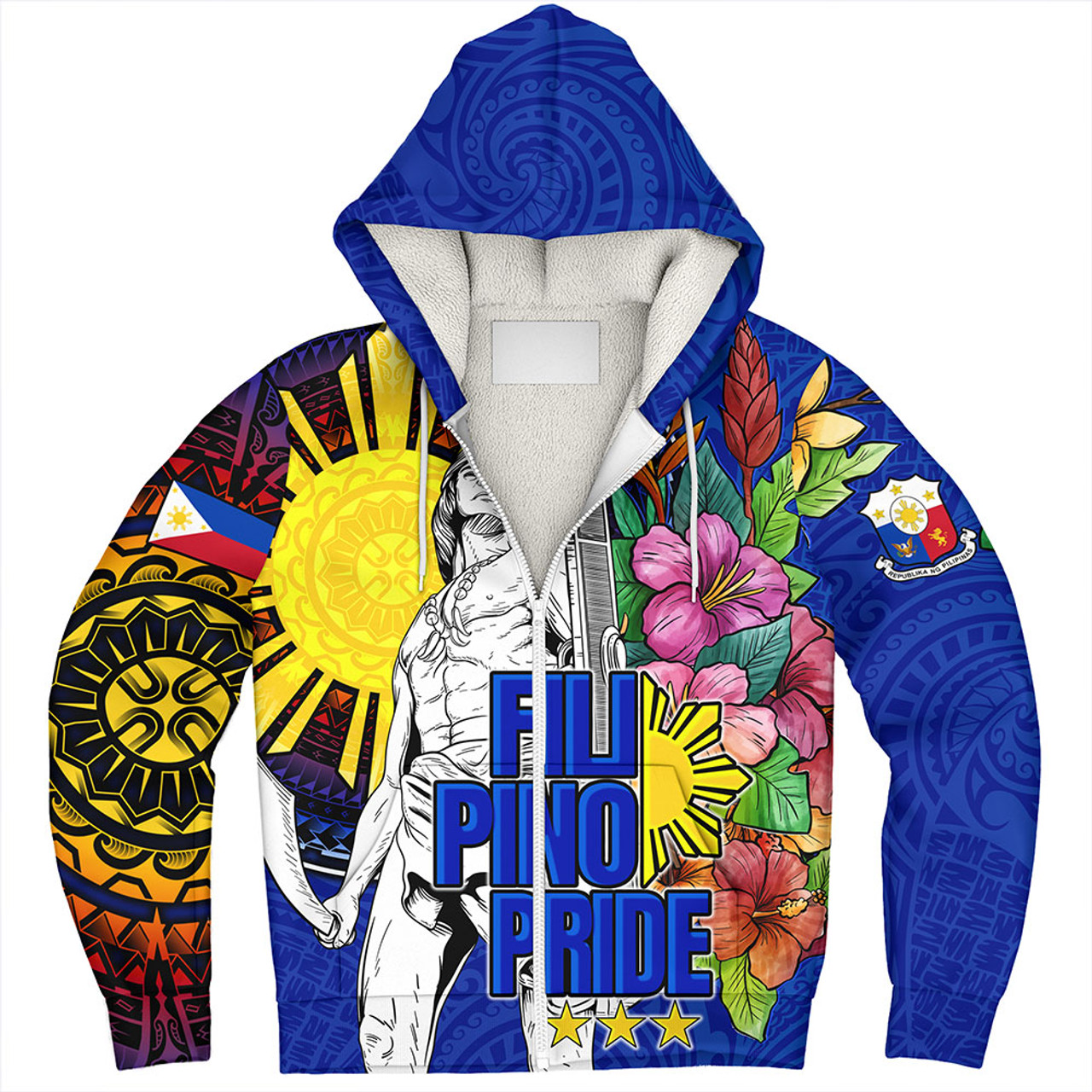 Philippines Filipinos Sherpa Hoodie Lapu-lapu Hero With Philippines Flowers Style