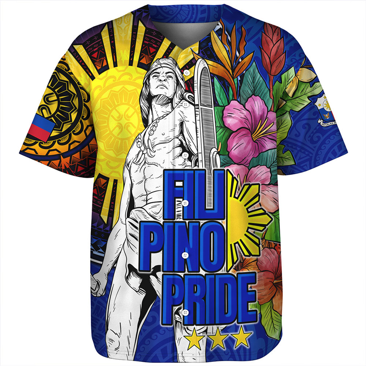 Philippines Filipinos Baseball Shirt Lapu-lapu Hero With Philippines Flowers Style