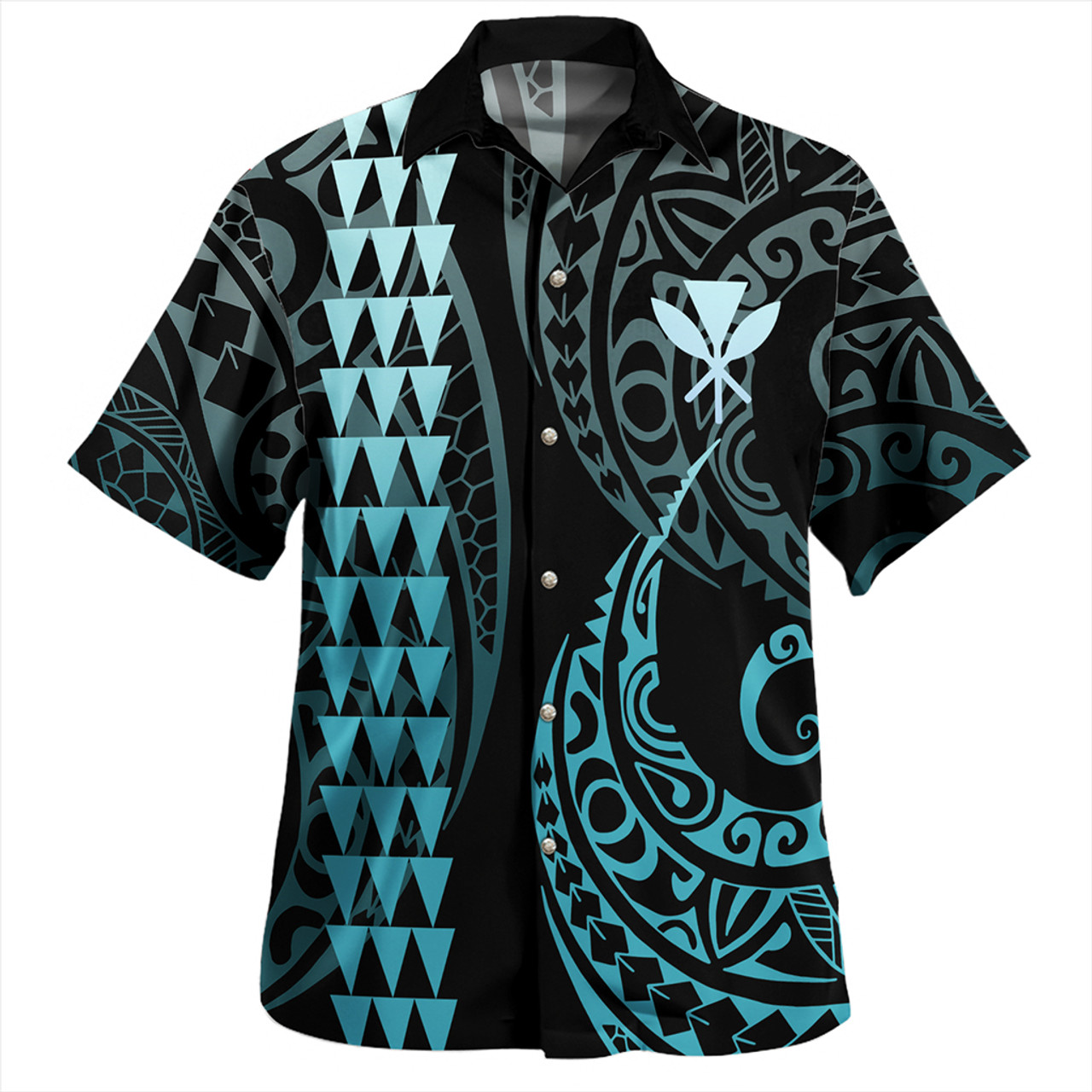 Hawaii Combo Dress And Shirt Kanaka Coat Of Arms Kakau Style Turquoise