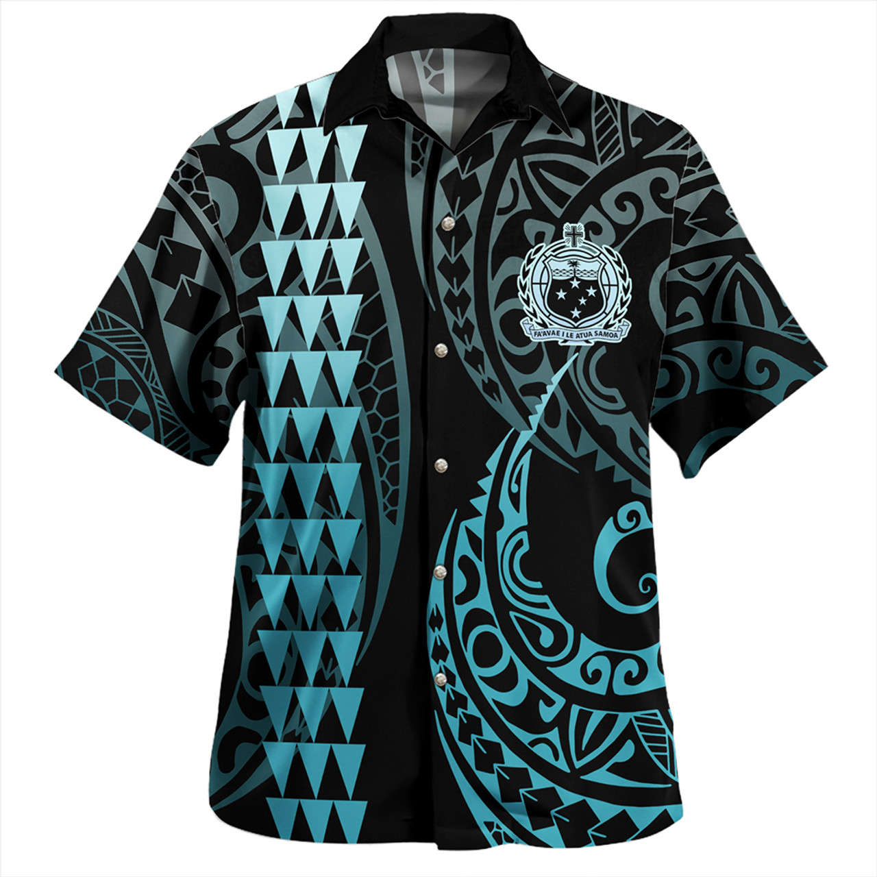Samoa Combo Dress And Shirt Coat Of Arms Kakau Style Turquoise