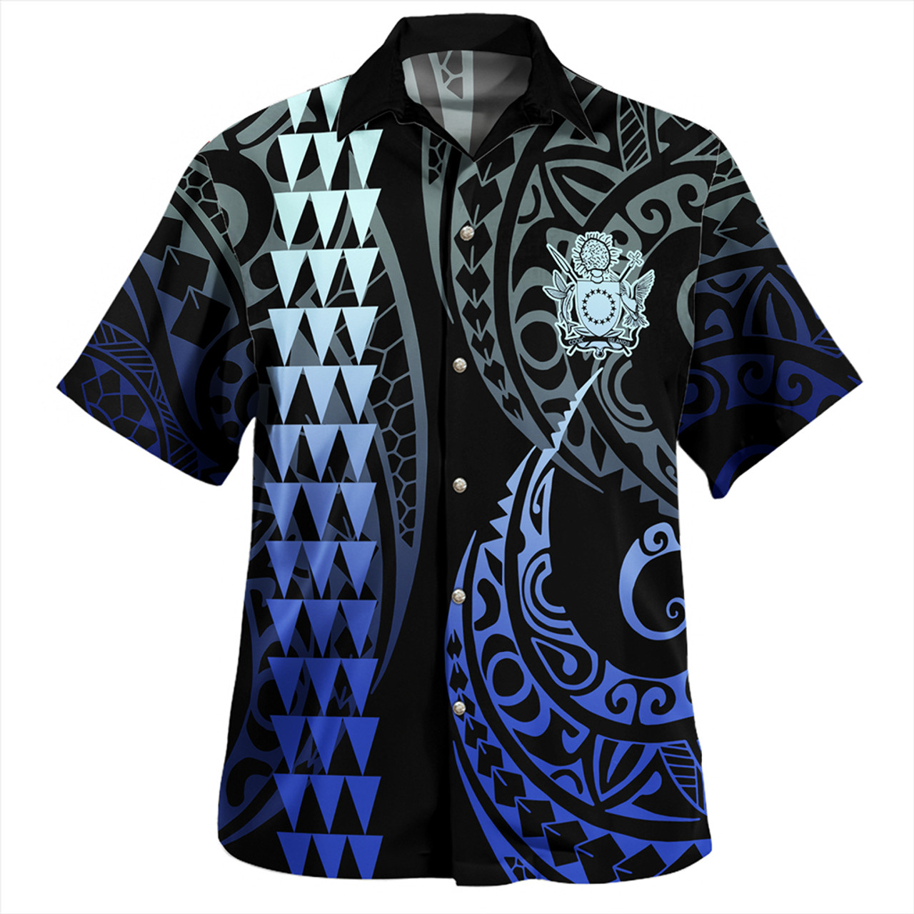 Cook Islands Combo Dress And Shirt Coat Of Arms Kakau Style Gradient Blue