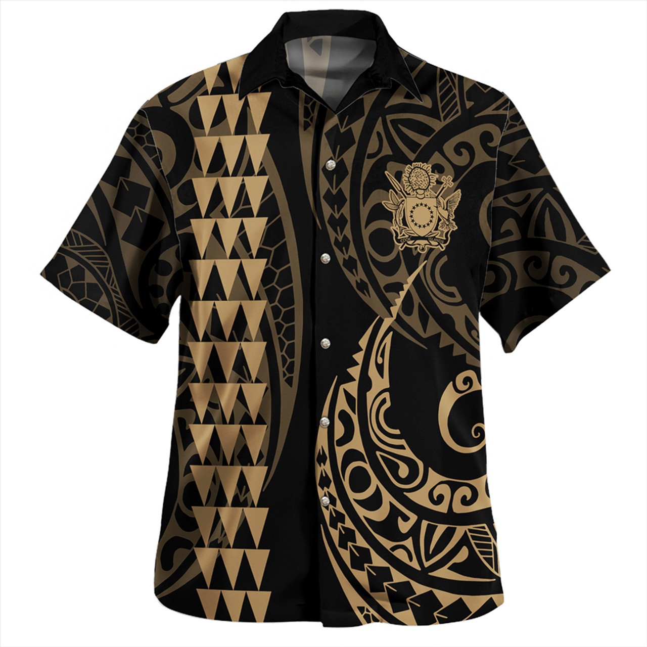 Cook Islands Combo Dress And Shirt Coat Of Arms Kakau Style Gold