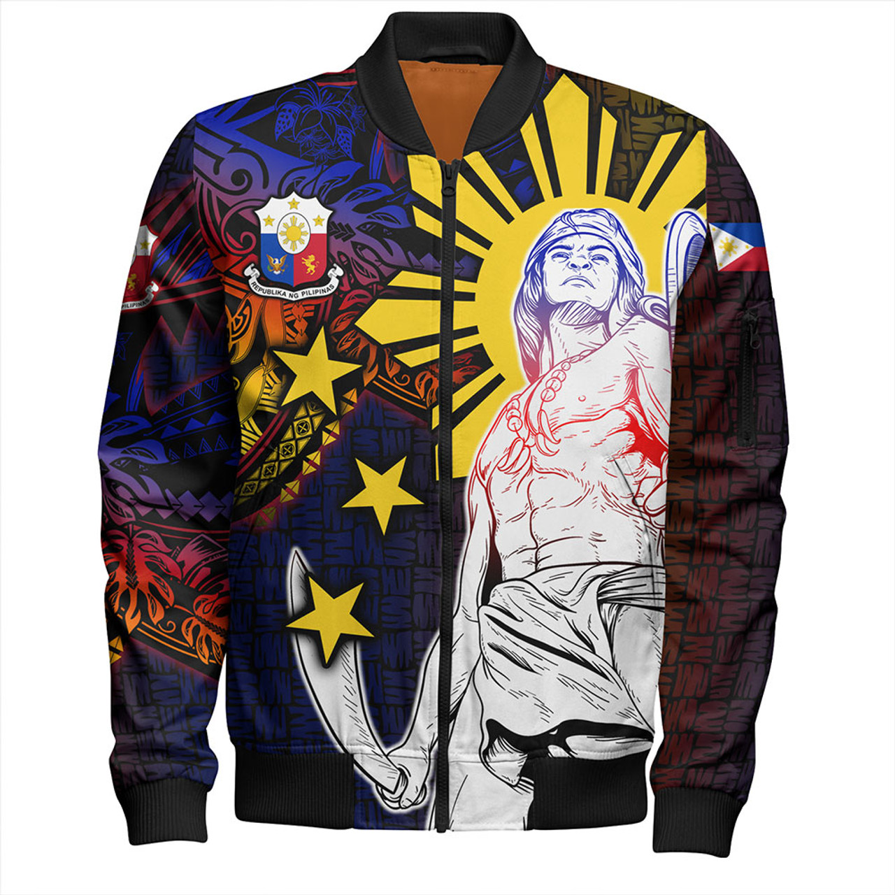 Philippines Filipinos Bomber Jacket Lapu-lapu Hero With Seal Filipinos Tribal Patterns