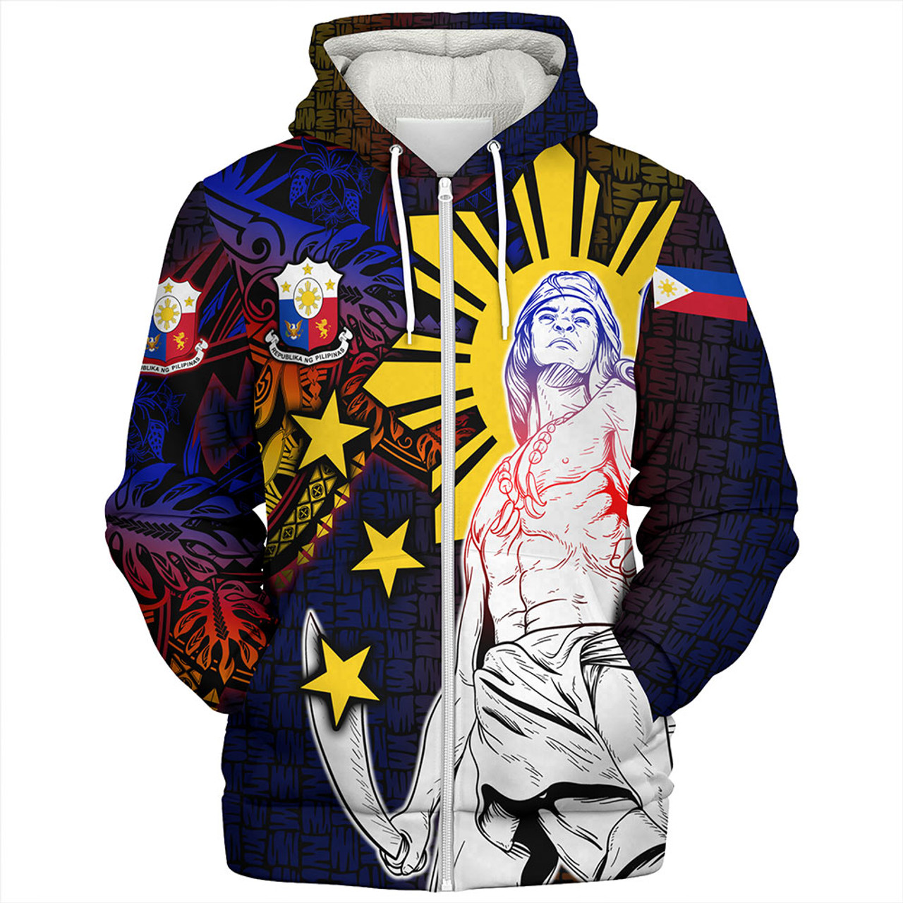 Philippines Filipinos Sherpa Hoodie Lapu-lapu Hero With Seal Filipinos Tribal Patterns