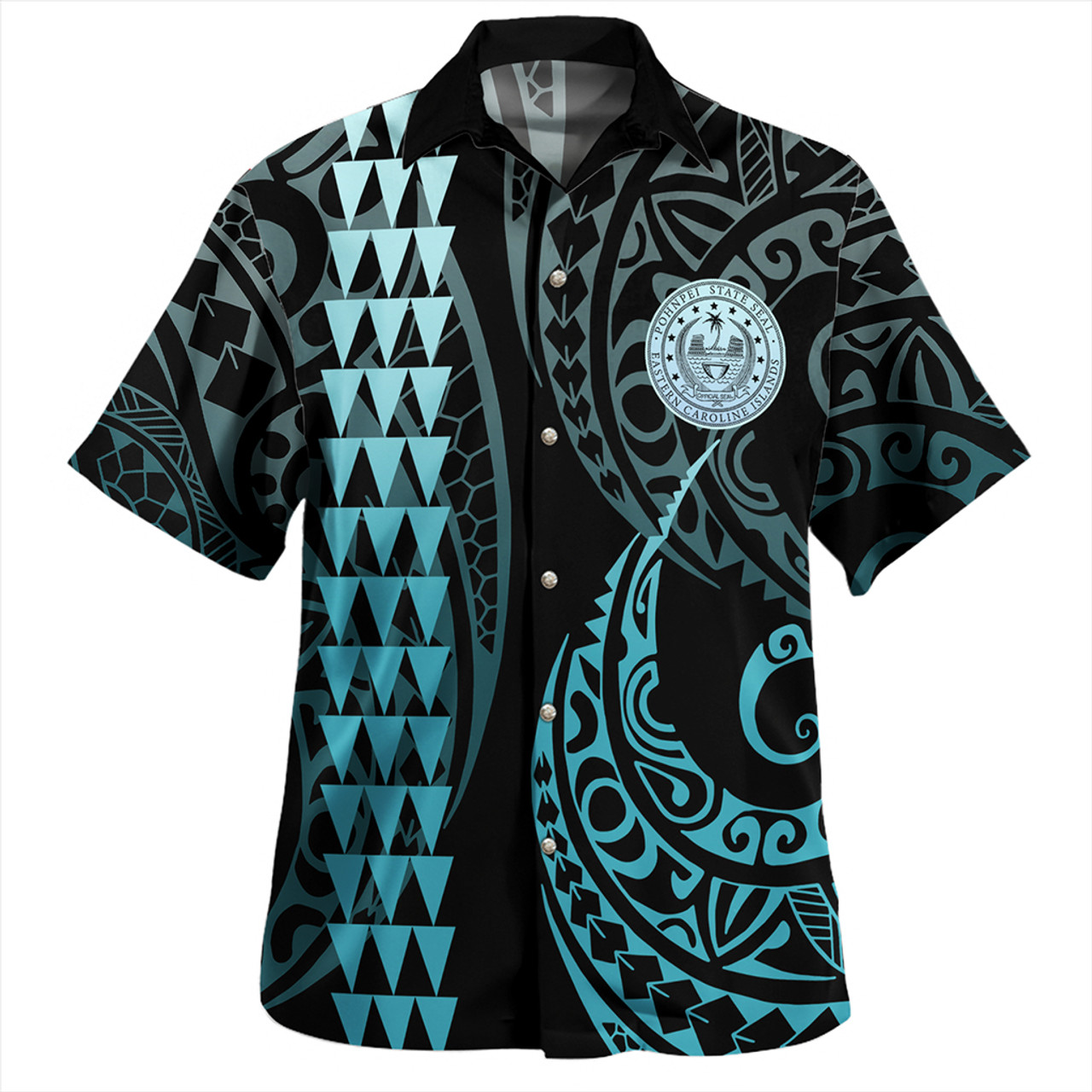 Pohnpei State Combo Dress And Shirt Coat Of Arms Kakau Style Turquoise