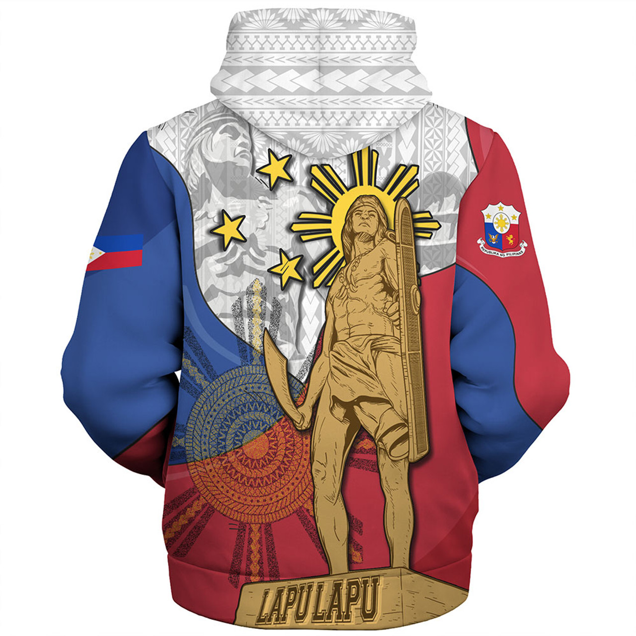 Philippines Filipinos Sherpa Hoodie Lapu Lapu Heroes With Sun And Flag Tribal Patterns