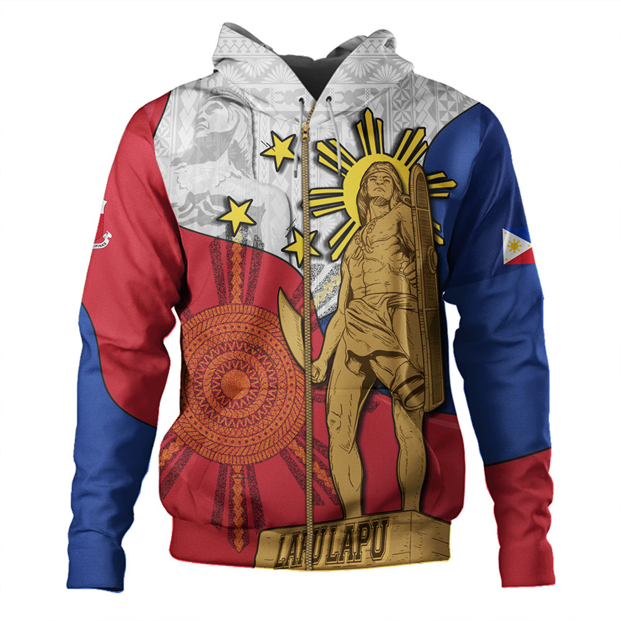 Philippines Filipinos Hoodie Lapu Lapu Heroes With Sun And Flag Tribal Patterns