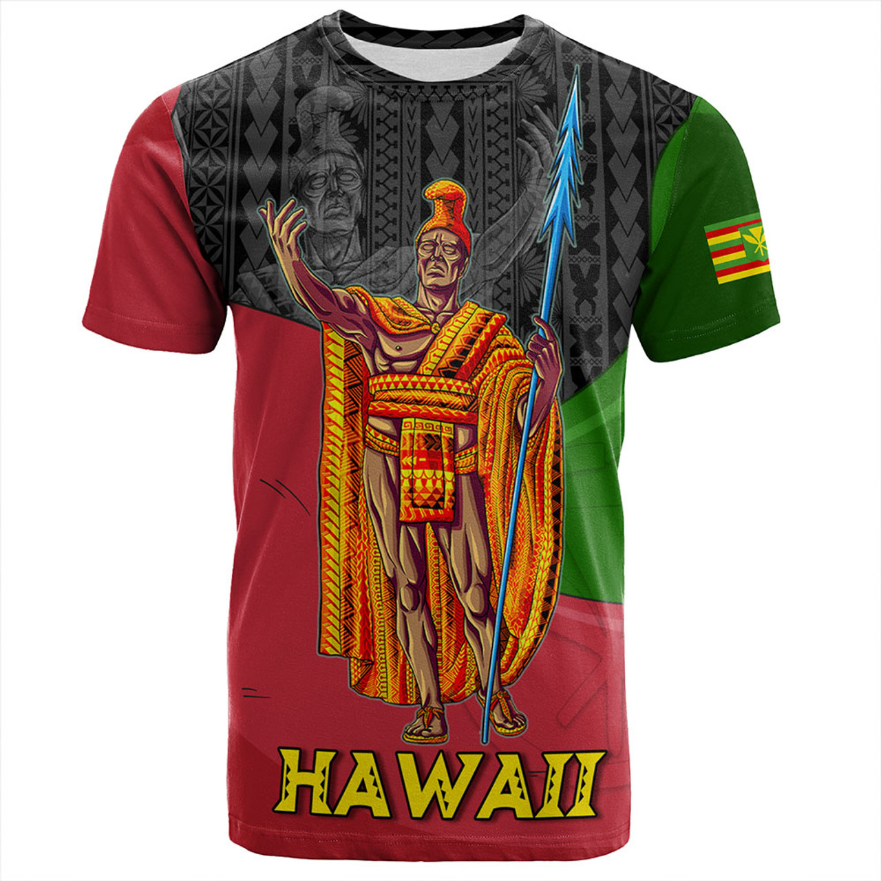 Hawaii T-Shirt Hawaii King With Map And Flag Tribal Patterns