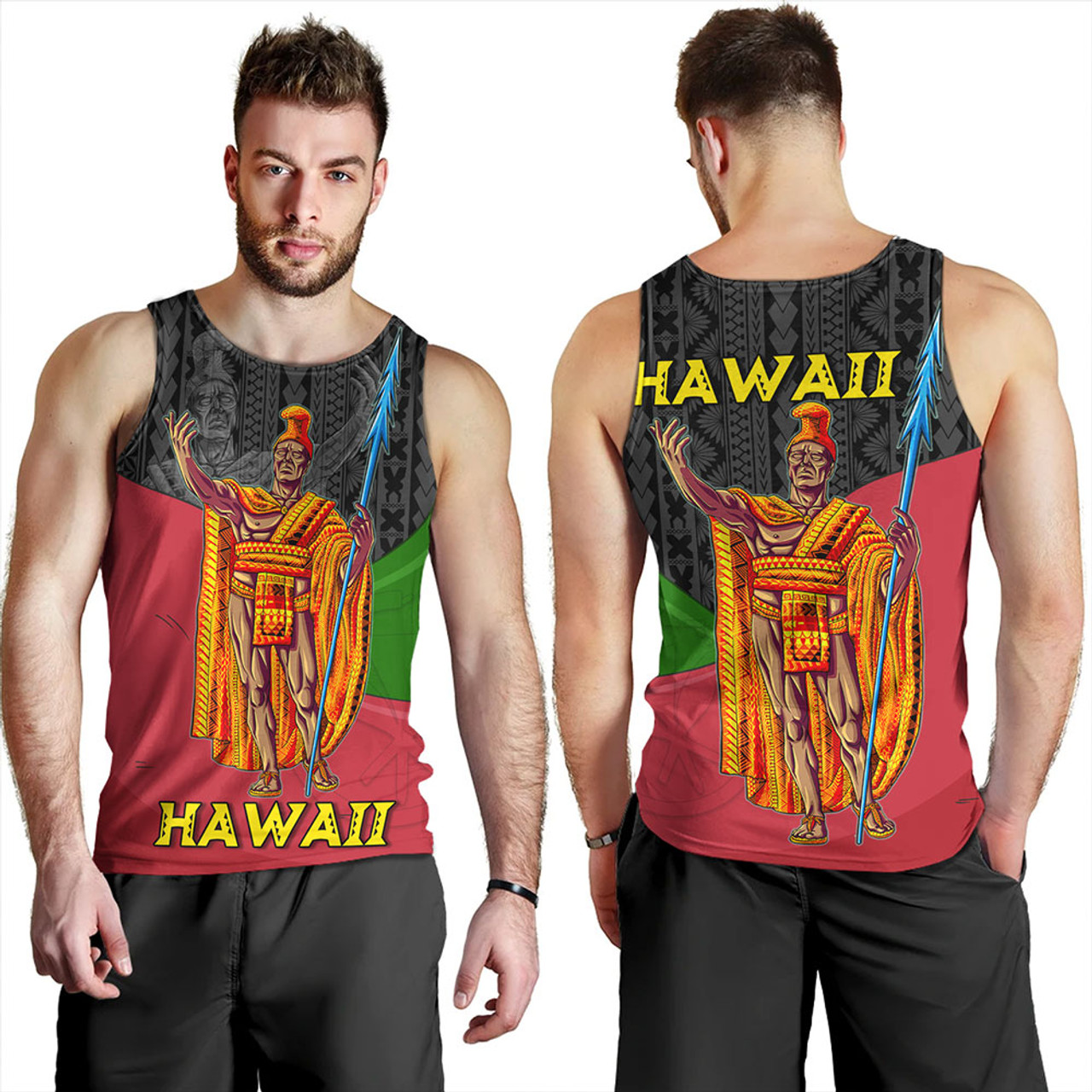 Hawaii Tank Top Hawaii King With Map And Flag Tribal Patterns