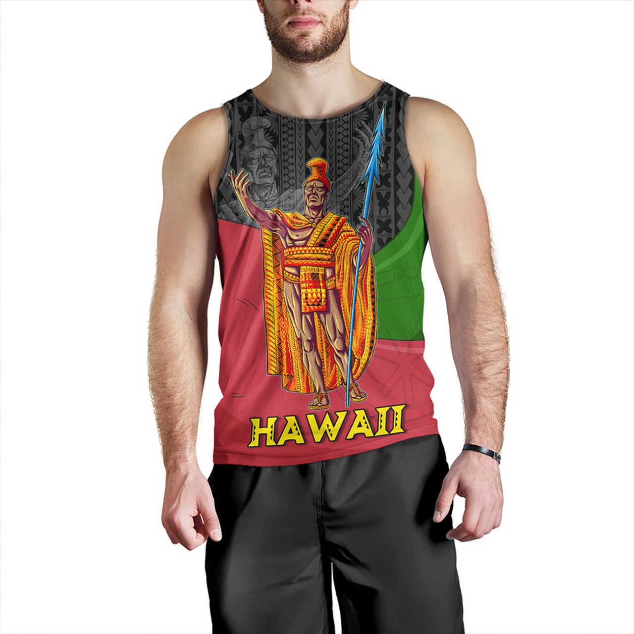 Hawaii Tank Top Hawaii King With Map And Flag Tribal Patterns