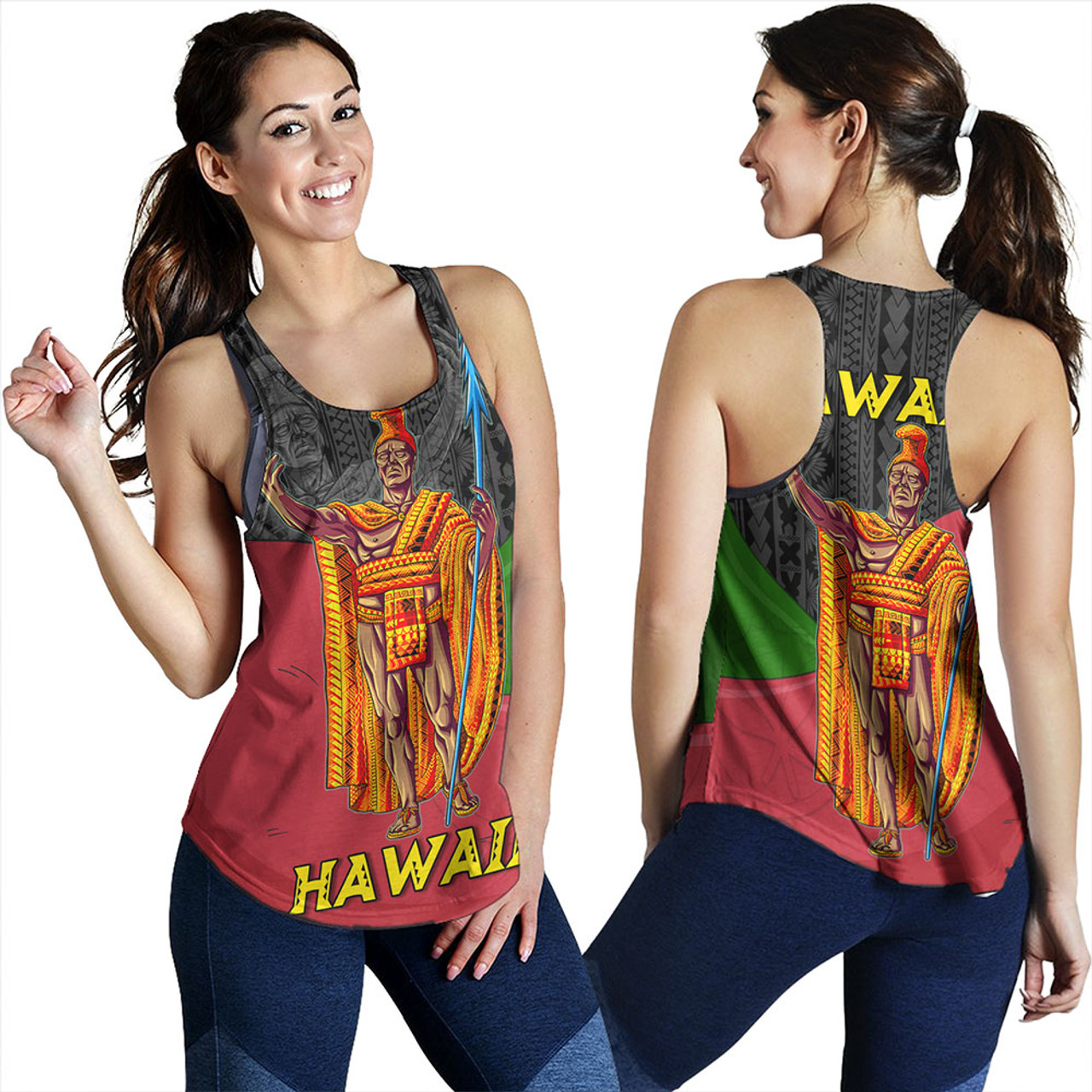 Hawaii Women Tank Hawaii King With Map And Flag Tribal Patterns