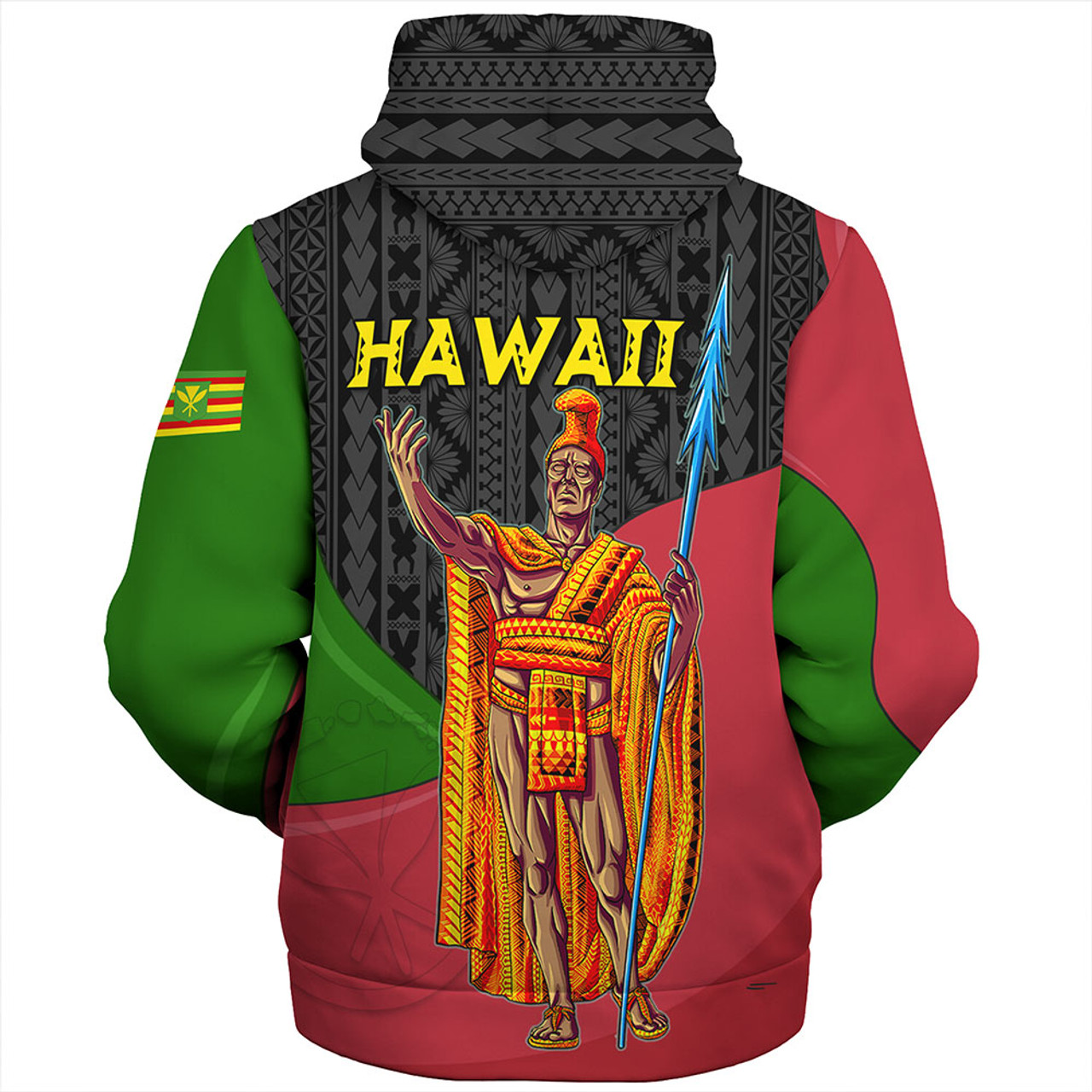 Hawaii Sherpa Hoodie Hawaii King With Map And Flag Tribal Patterns