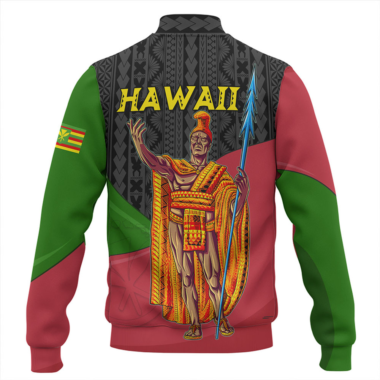 Hawaii Baseball Jacket Hawaii King With Map And Flag Tribal Patterns