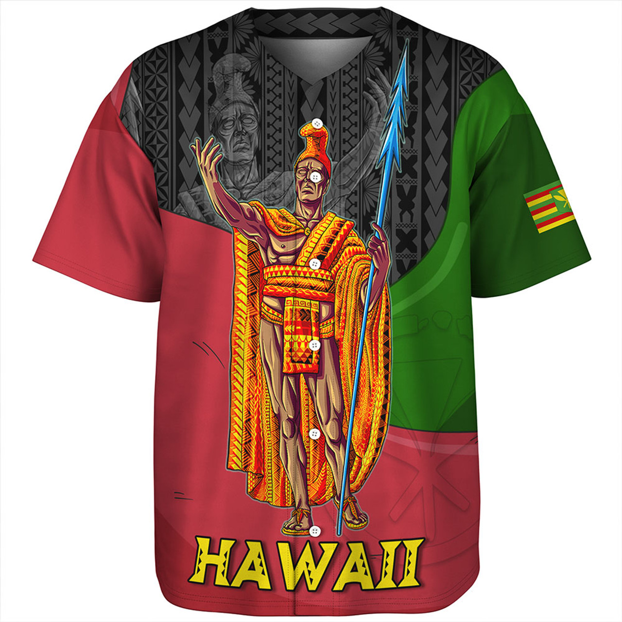 Hawaii Baseball Shirt Hawaii King With Map And Flag Tribal Patterns