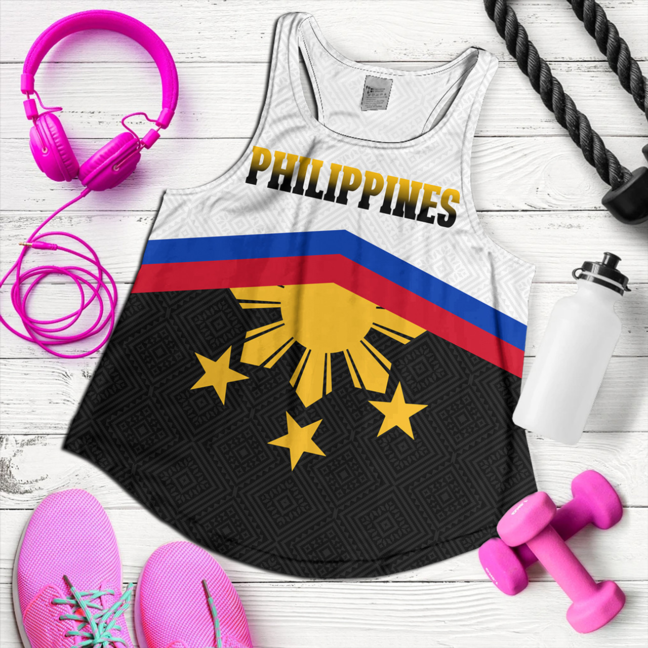 Philippines Filipinos Women Tank Sport Style Pattern Yakan Fabric