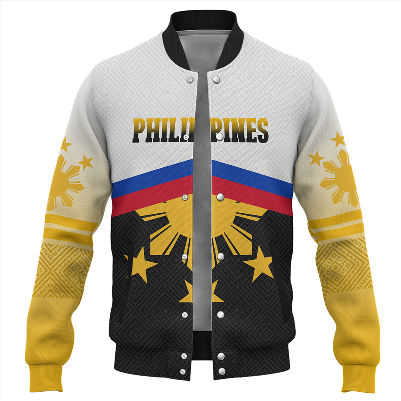 Philippines Filipinos Baseball Jacket Sport Style Pattern Yakan Fabric