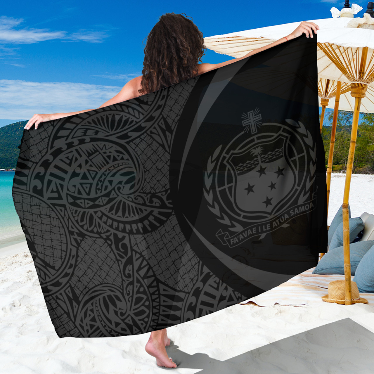 Samoa Sarong Coat Of Arm Lauhala Circle Grey