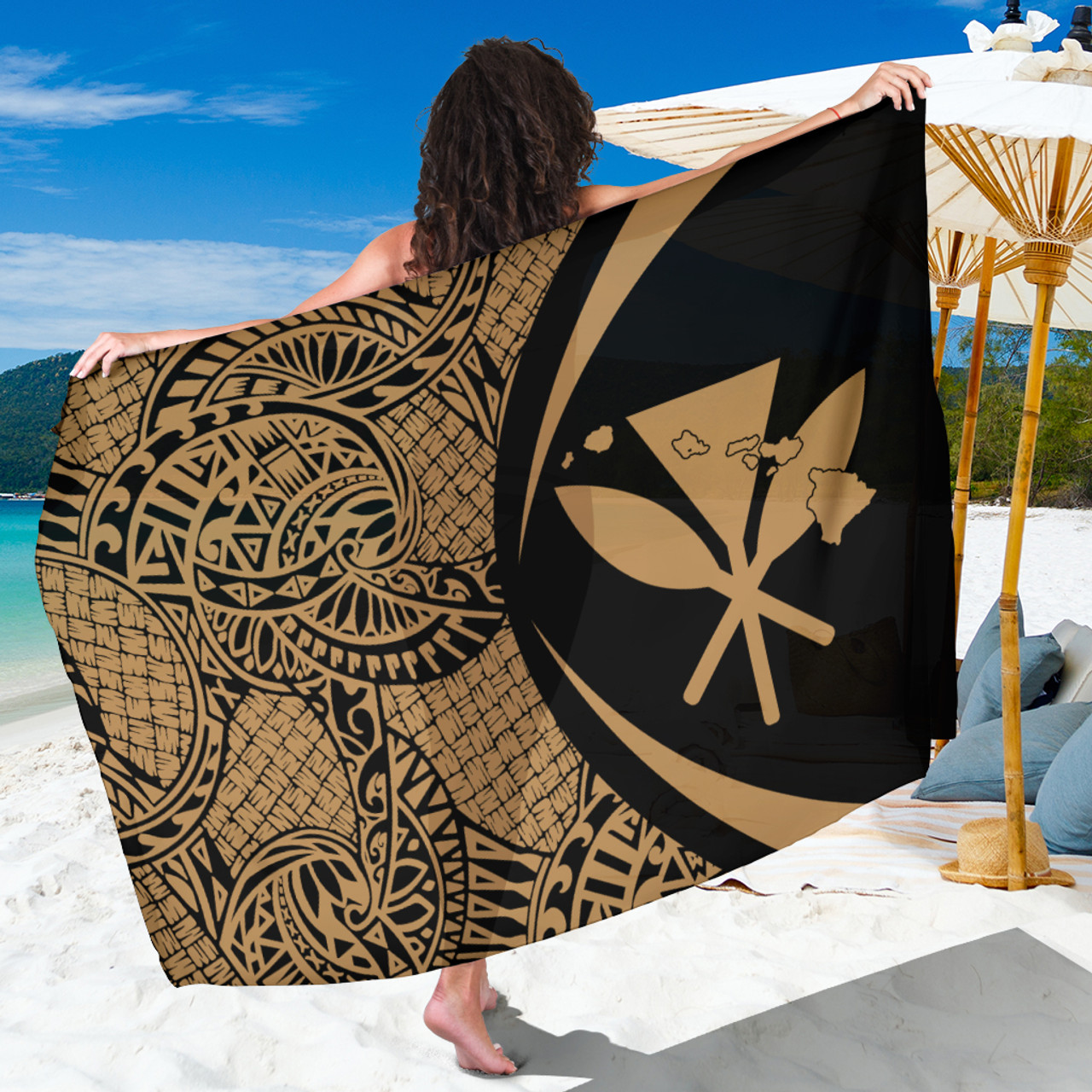 Hawaii Sarong Kanaka Maoli Lauhala Circle Gold