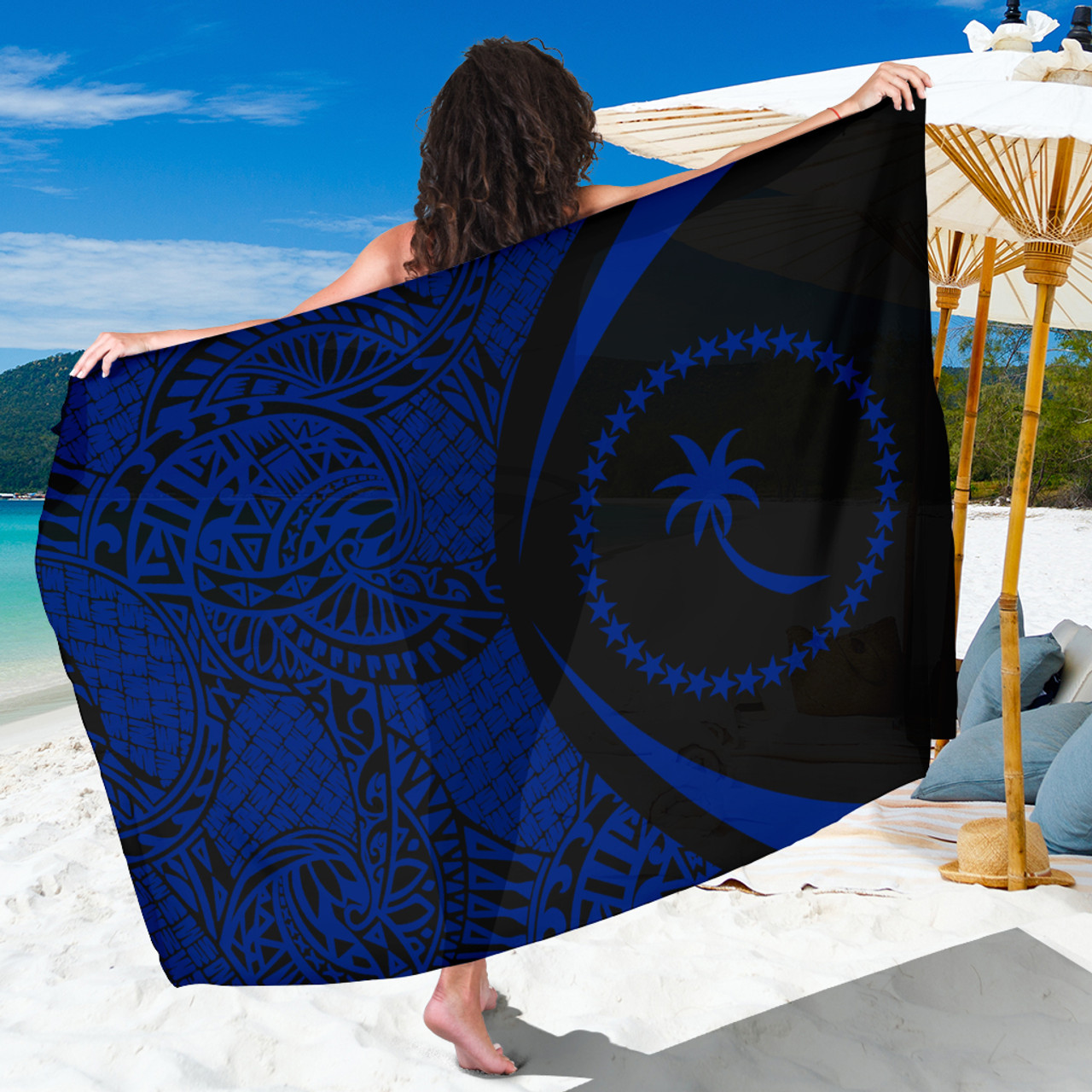 Chuuk State Sarong Coat Of Arm Lauhala Circle Blue