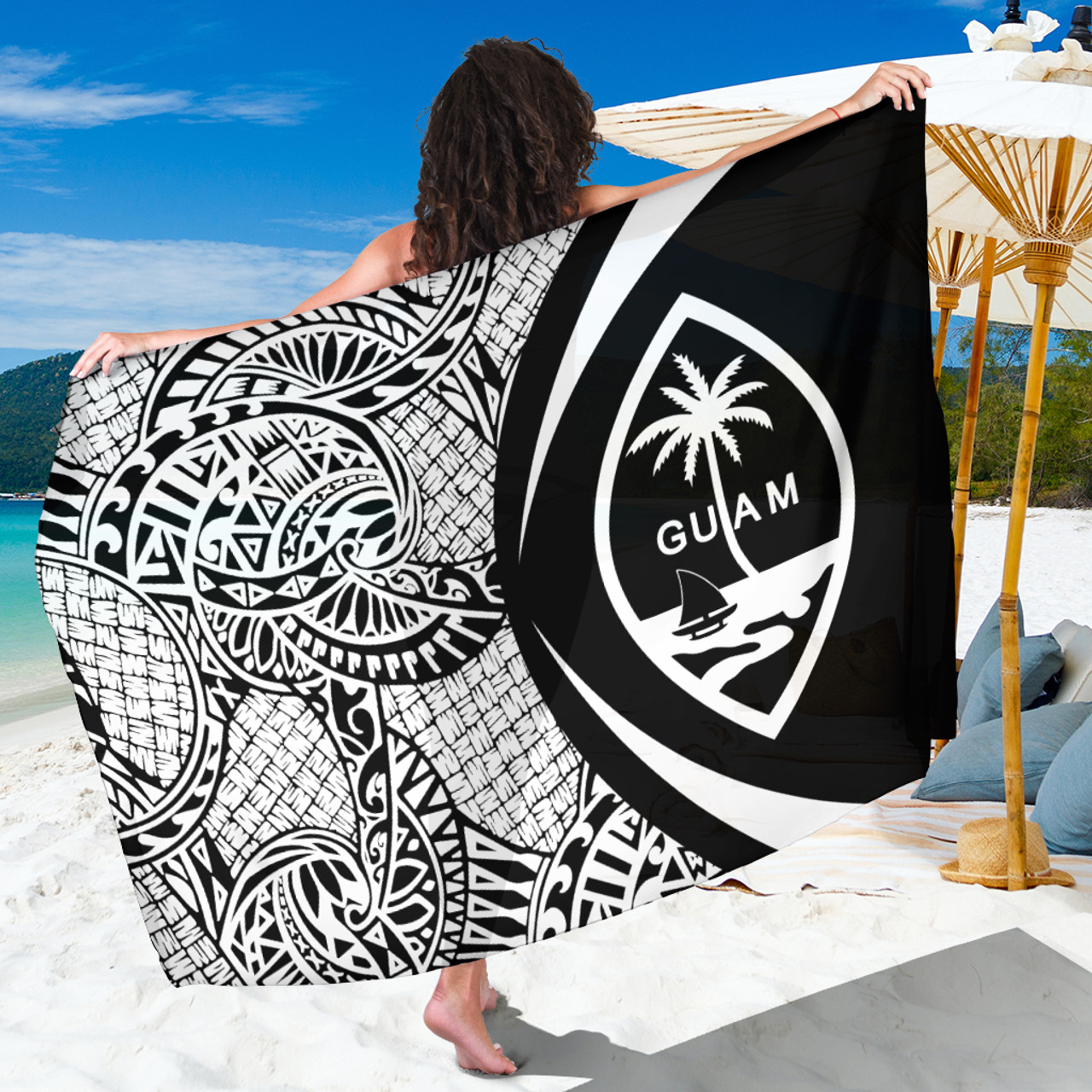 Guam Sarong Coat Of Arm Lauhala Circle White