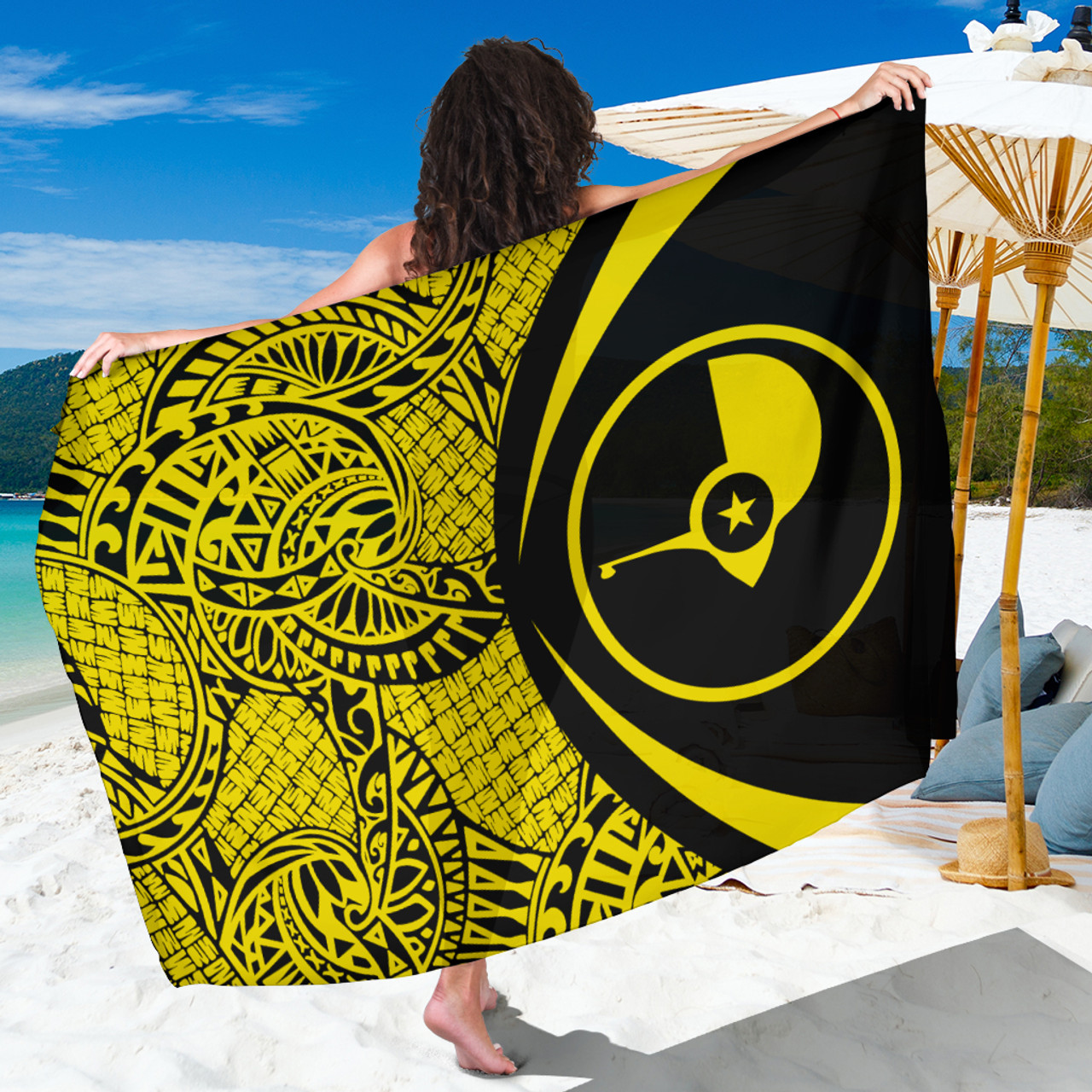 Yap State Sarong Coat Of Arm Lauhala Circle Yellow