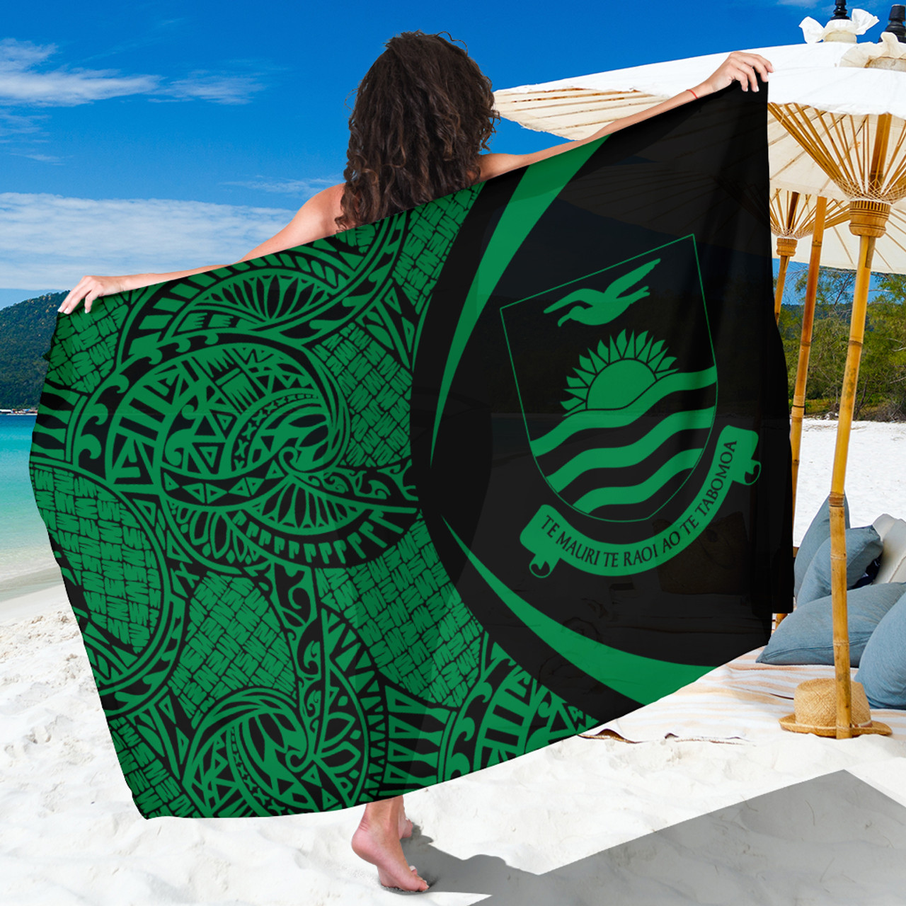 Kiribati Sarong Coat Of Arm Lauhala Circle Green