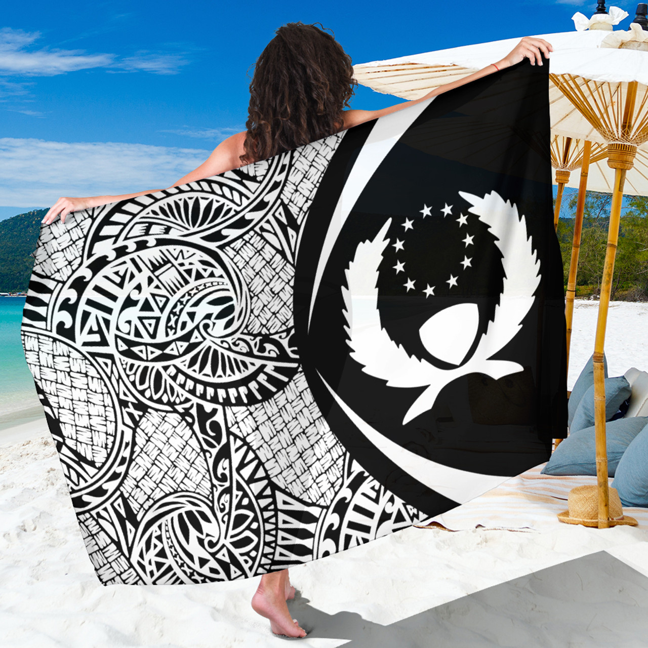 Pohnpei State Sarong Coat Of Arm Lauhala Circle White