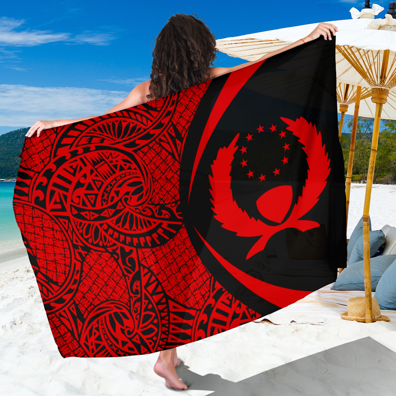 Pohnpei State Sarong Coat Of Arm Lauhala Circle Red