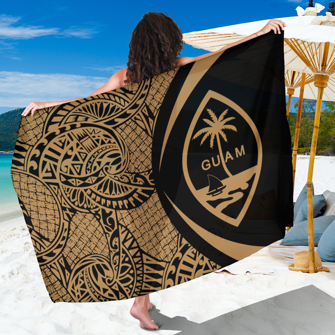 Guam Sarong Coat Of Arm Lauhala Circle Gold