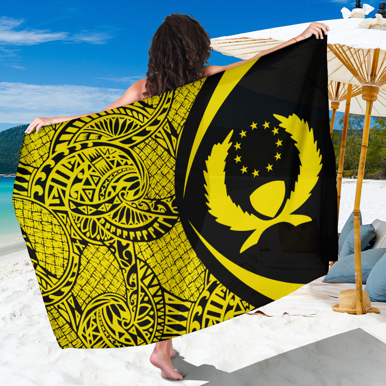 Pohnpei State Sarong Coat Of Arm Lauhala Circle Yellow