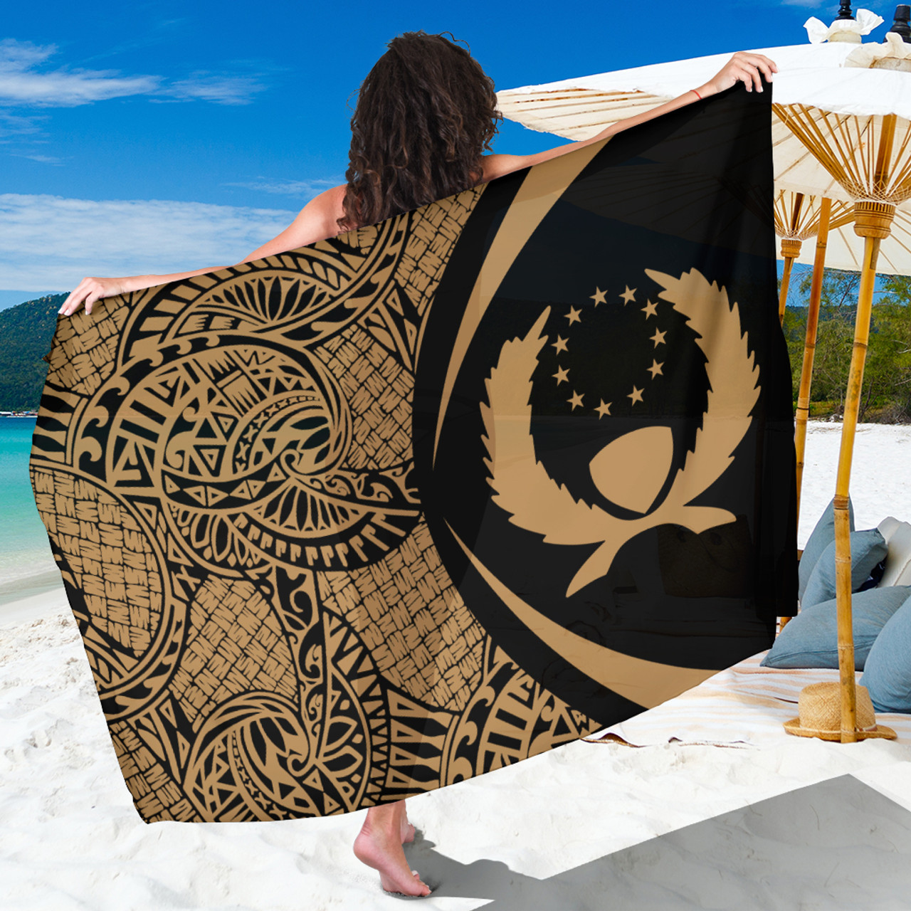 Pohnpei State Sarong Coat Of Arm Lauhala Circle Gold