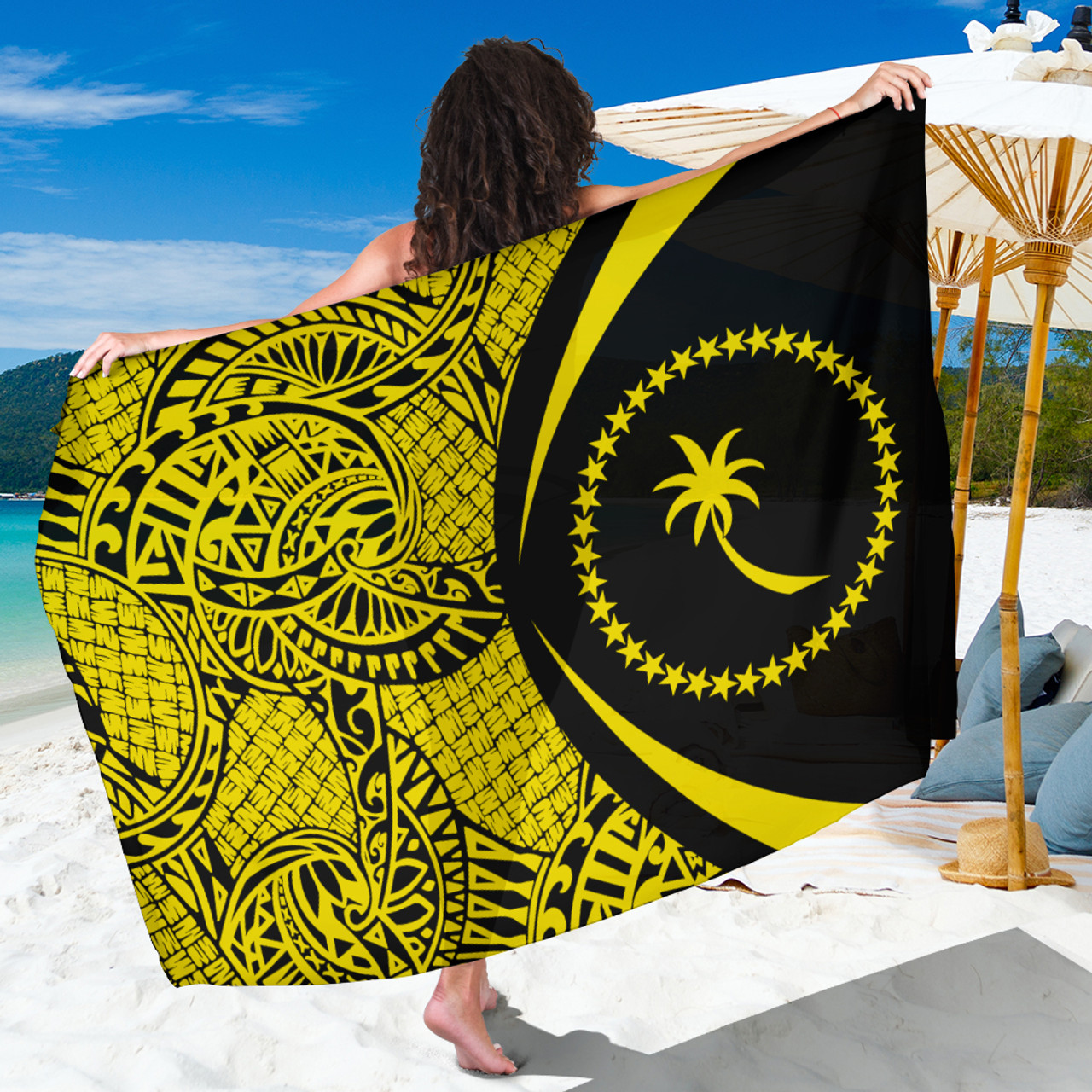 Chuuk State Sarong Coat Of Arm Lauhala Circle Yellow