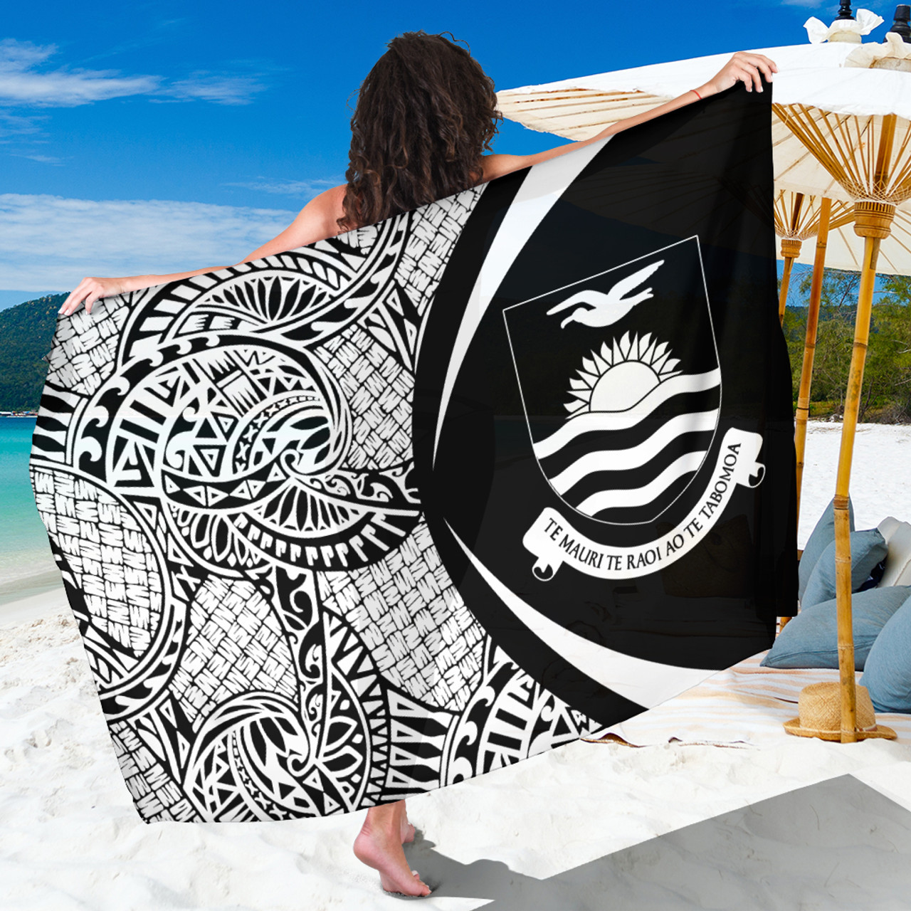 Kiribati Sarong Coat Of Arm Lauhala Circle White