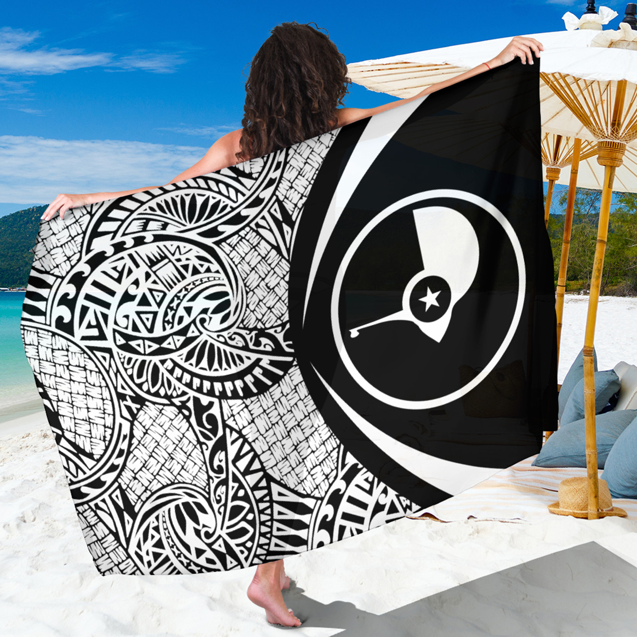 Yap State Sarong Coat Of Arm Lauhala Circle White