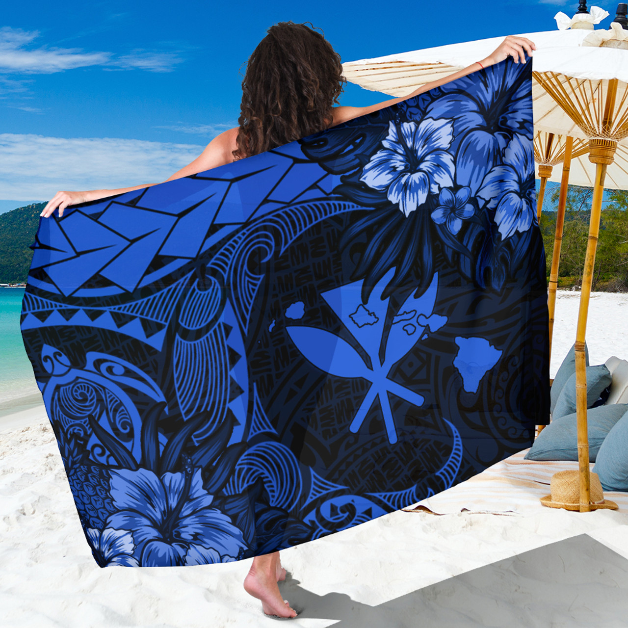 Hawaii Sarong Polynesian Turtle Tropical Blue