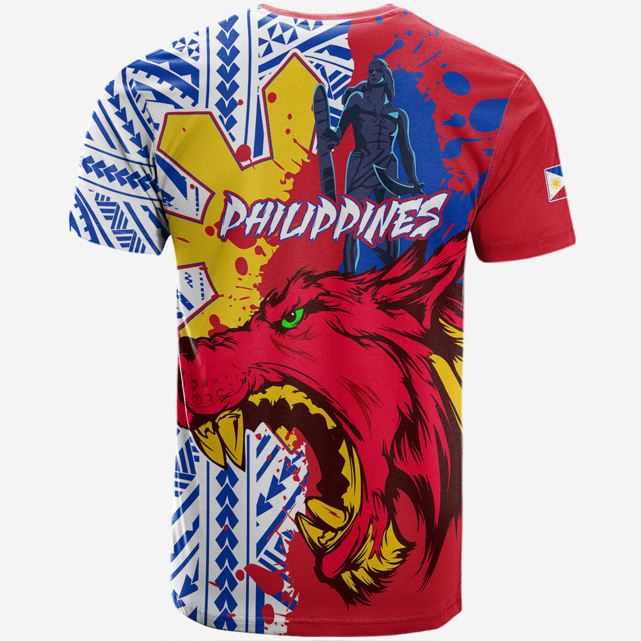Philippines Filipinos Custom Splash T-Shirt - Lapu-Lapu And The Wolf Tribal Polynesian T-Shirt