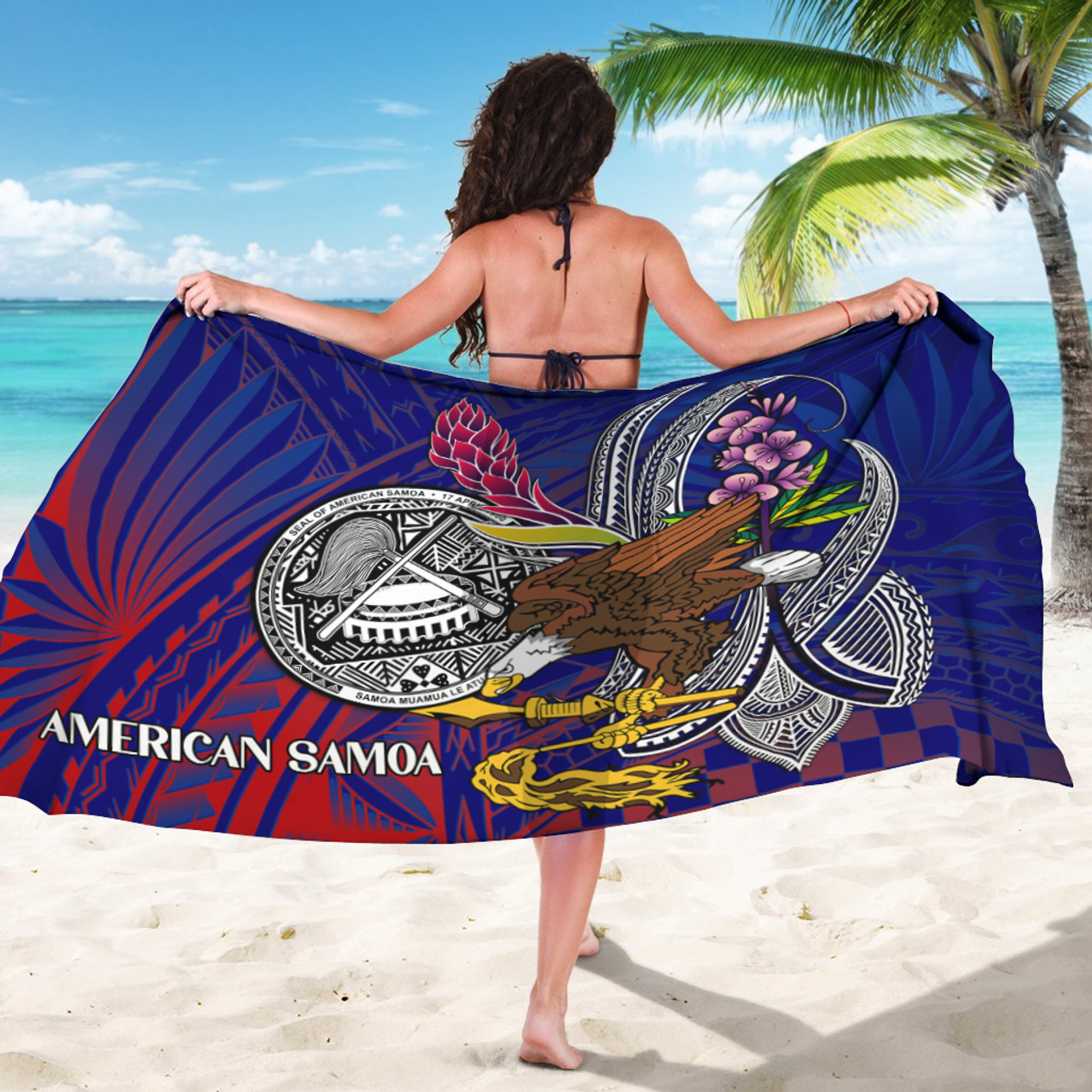 American Samoa Seal With National Flowers Polynesian Patterns Sarong