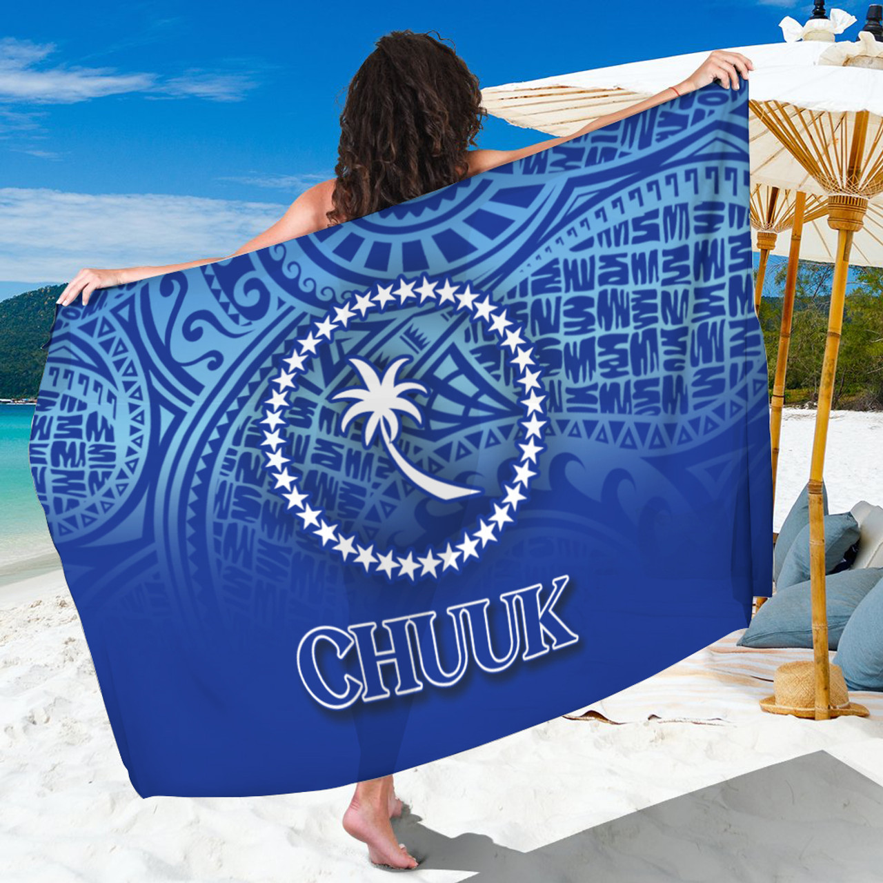 Chuuk State Flag Color With Traditional Patterns Sarong