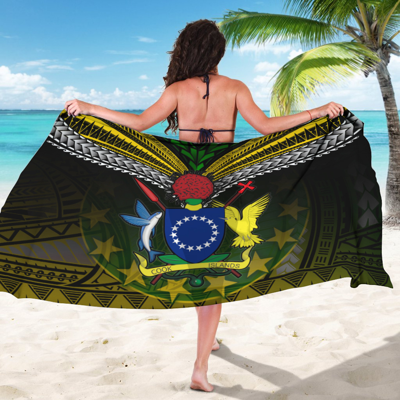 Cook Islands Flag Color With Traditional Patterns Sarong