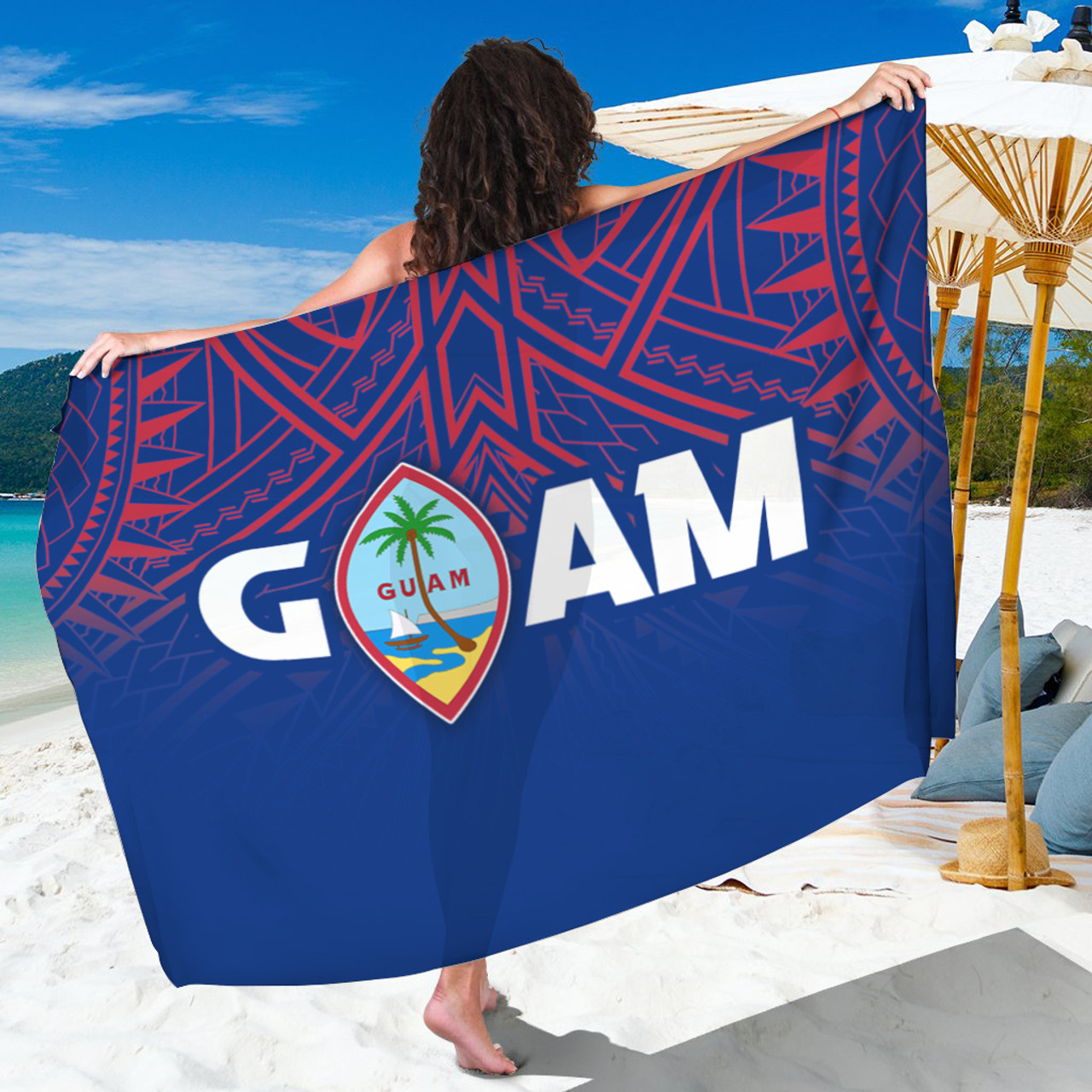 Guam Flag Color With Traditional Patterns Sarong
