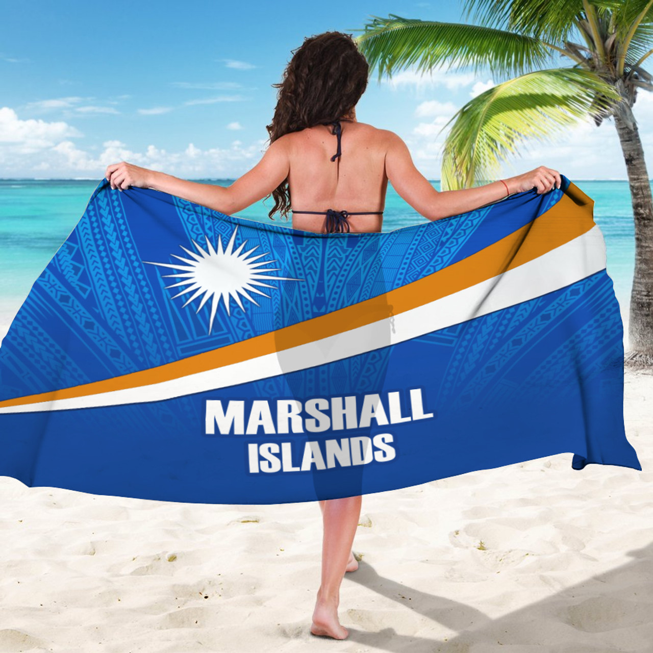 Marshall Islands Flag Color With Traditional Patterns Sarong