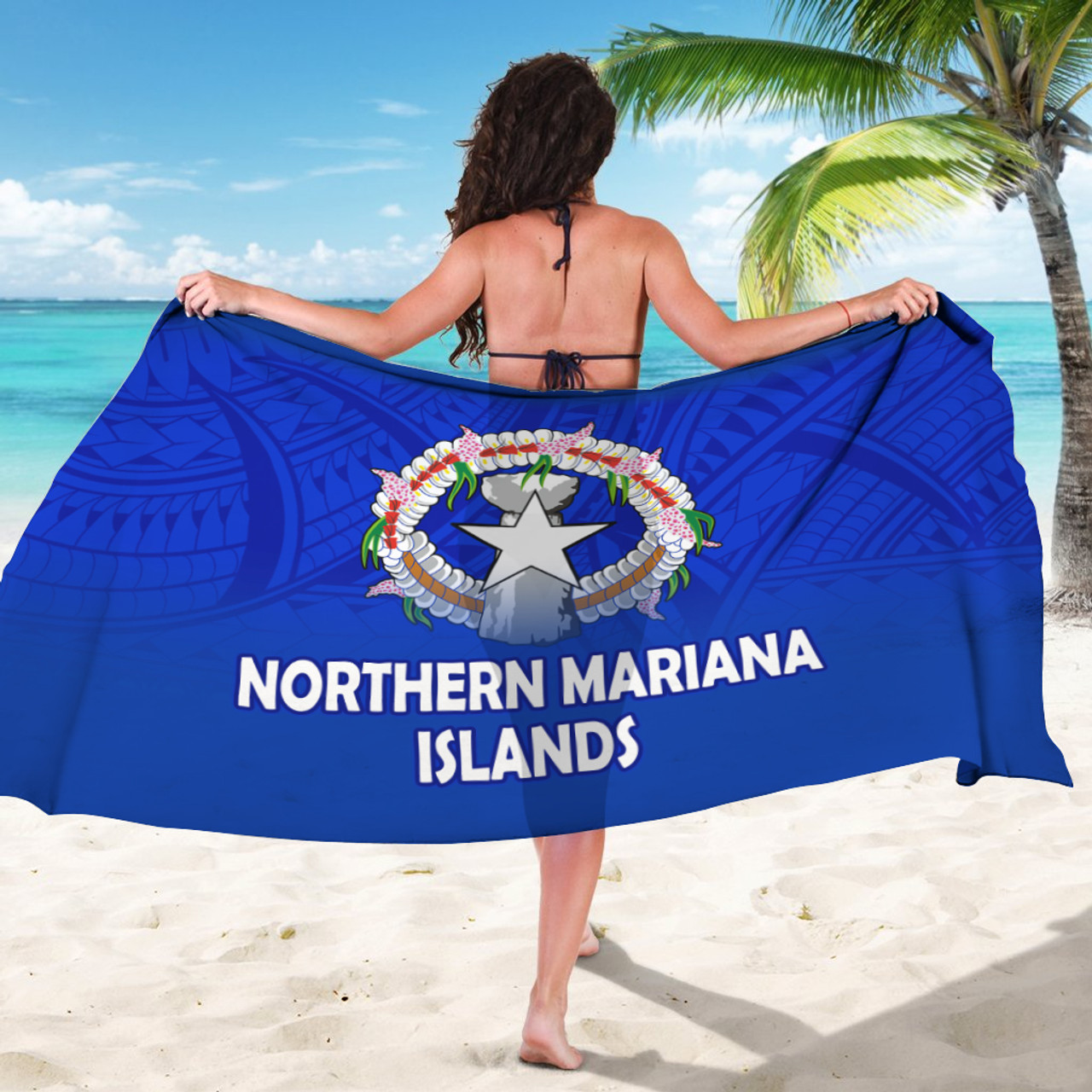 Northern Mariana Islands Flag Color With Traditional Patterns Sarong