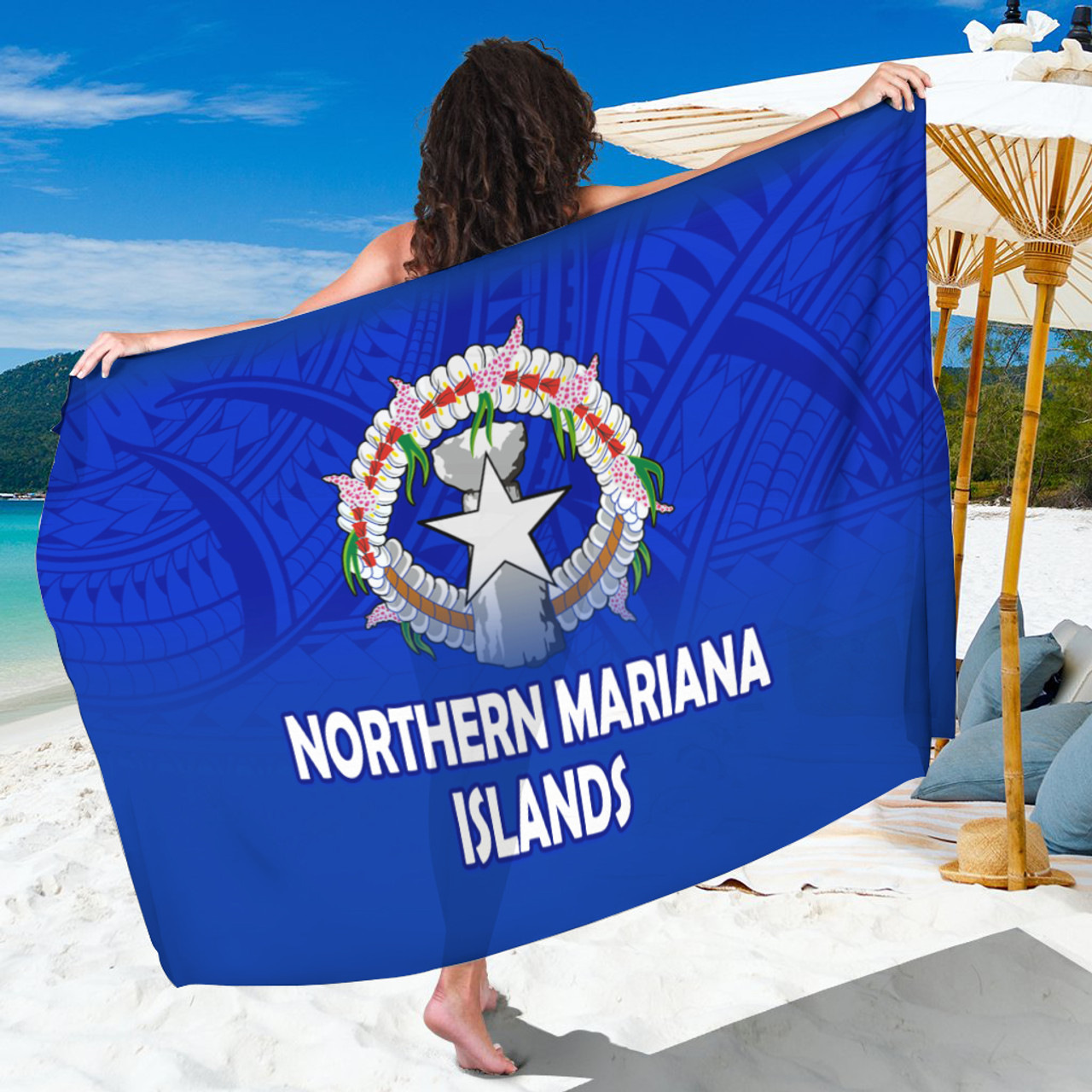 Northern Mariana Islands Flag Color With Traditional Patterns Sarong
