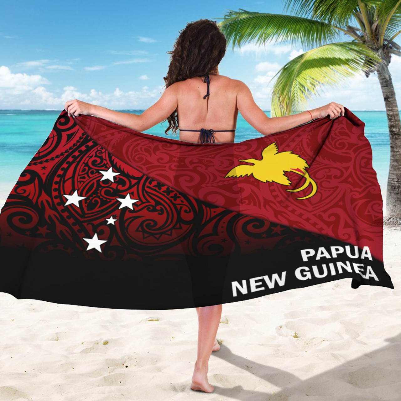 Papua New Guinea Flag Color With Traditional Patterns Sarong