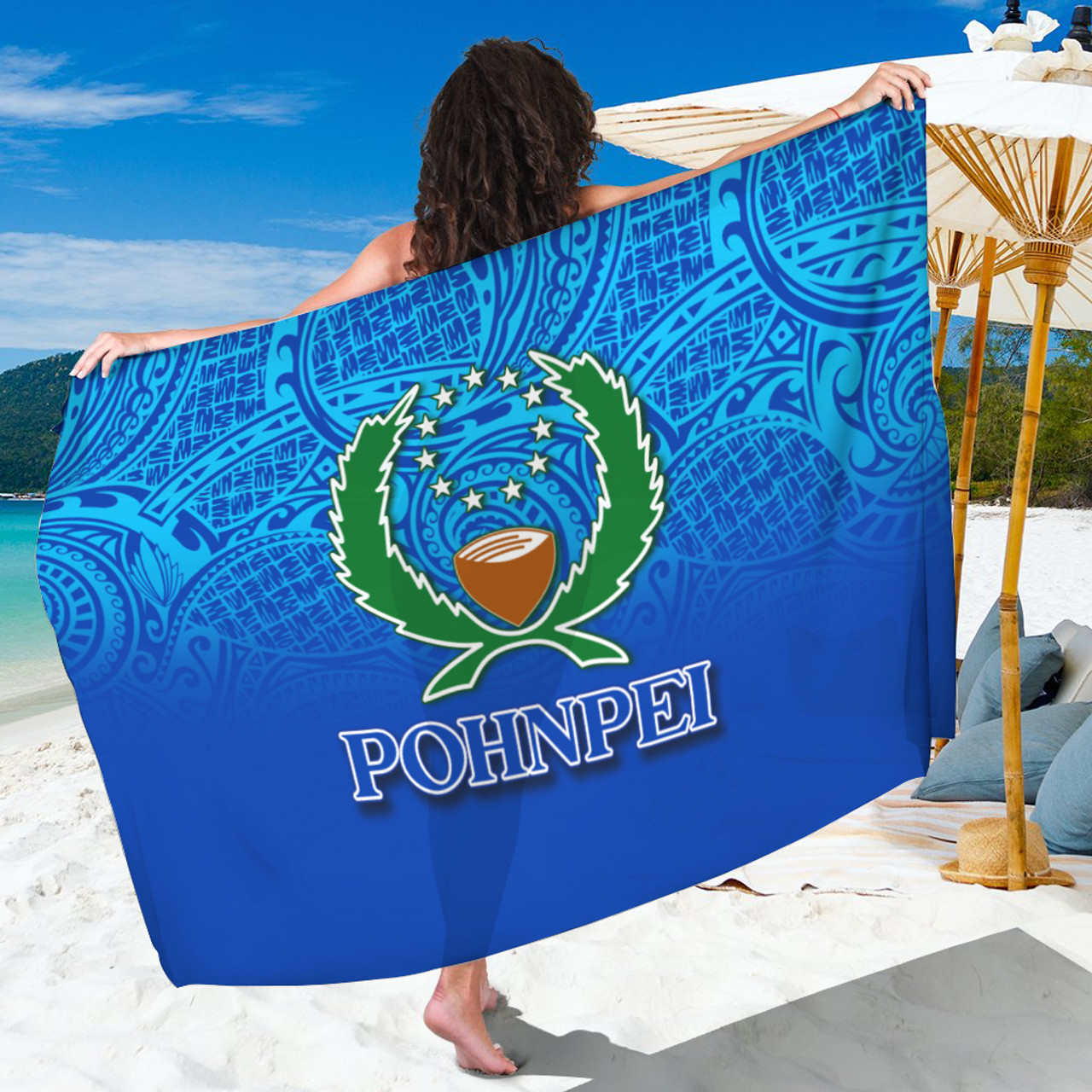Pohnpei Flag Color With Traditional Patterns Sarong