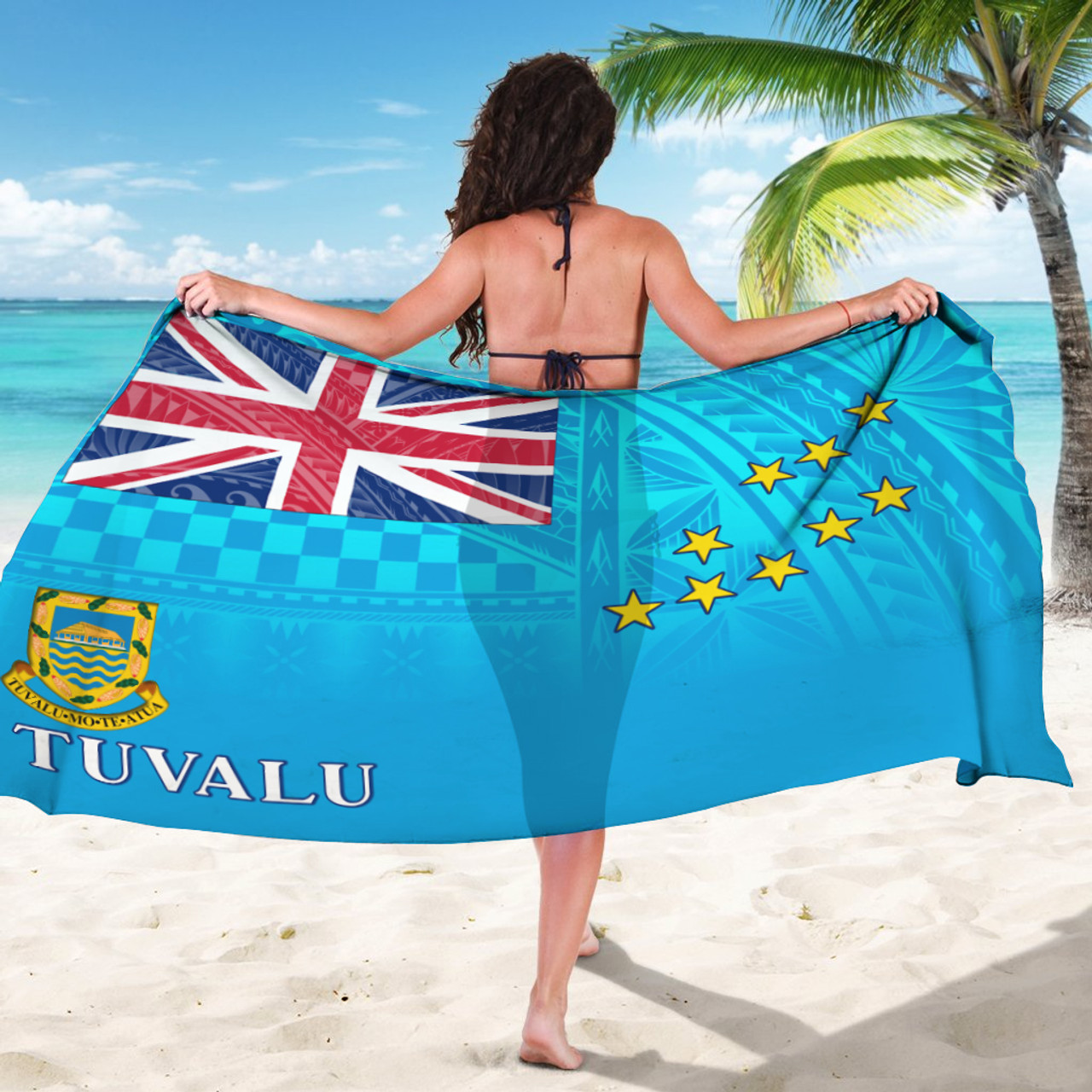 Tuvalu Flag Color With Traditional Patterns Sarong