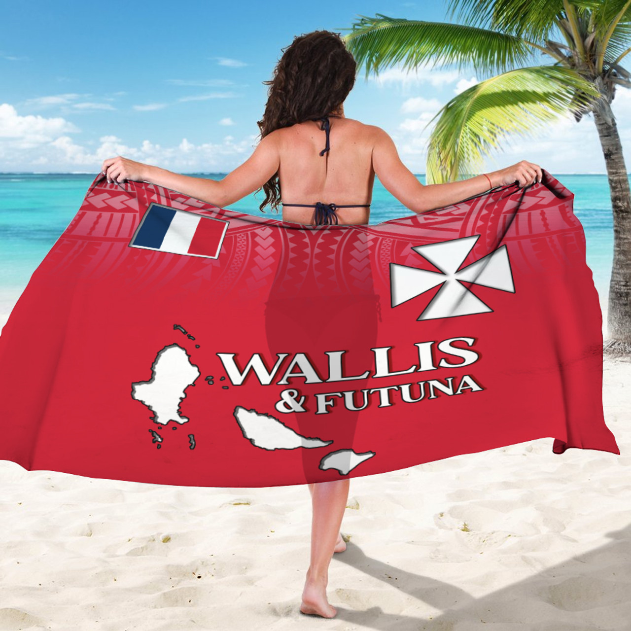 Wallis And Futuna Flag Color With Traditional Patterns Sarong