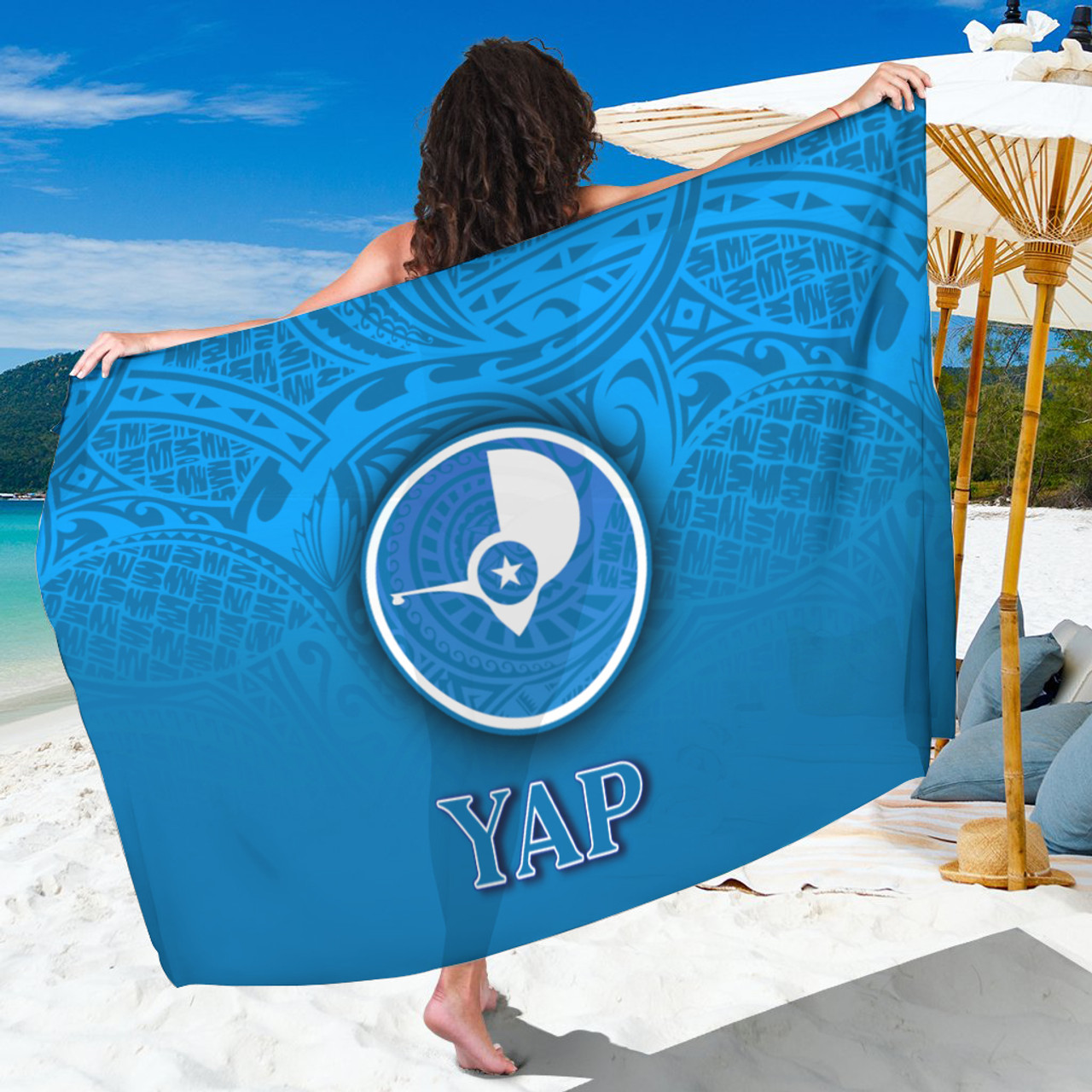 Yap Islands Flag Color With Traditional Patterns Sarong