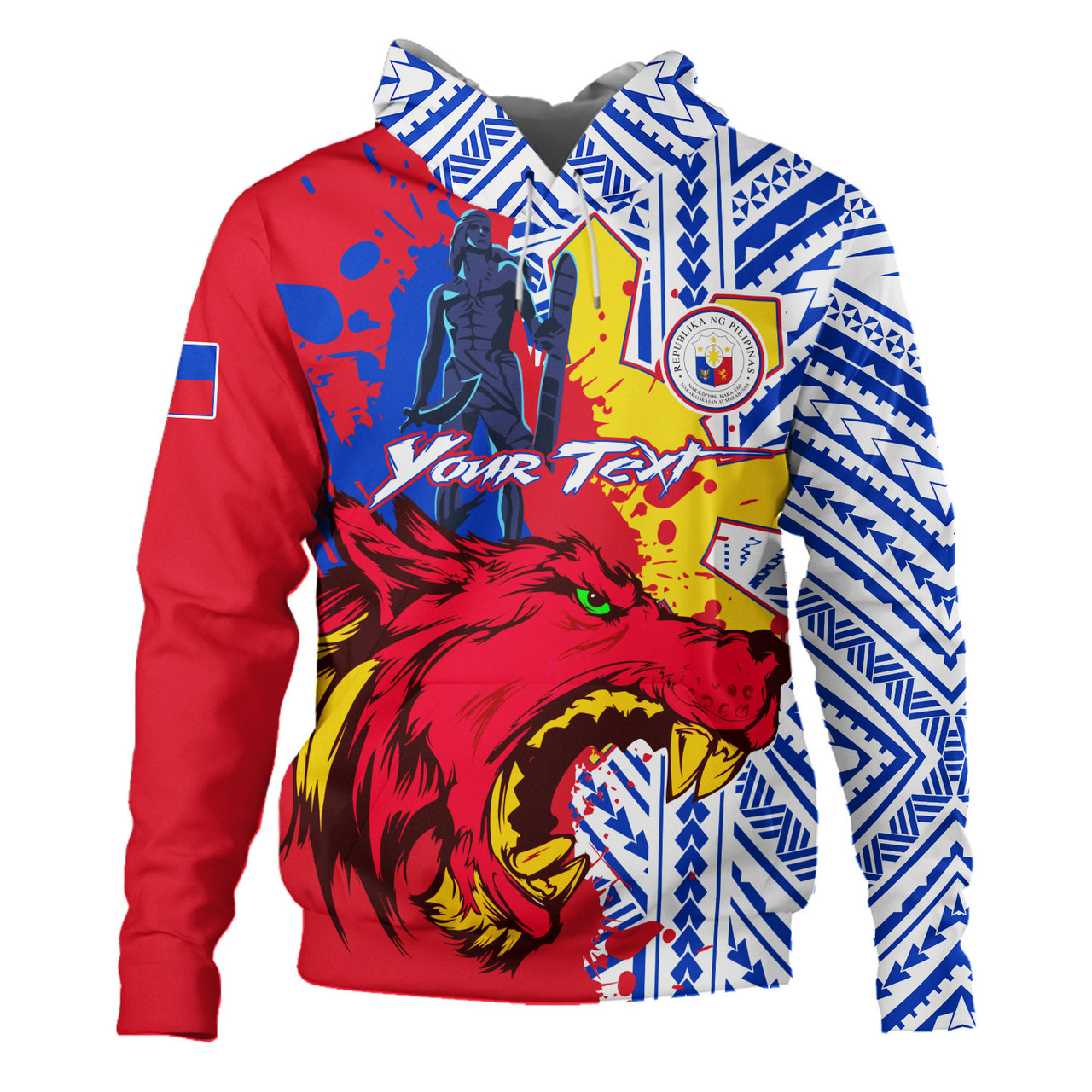 Philippines Filipinos Hoodie Custom Lapu-Lapu And The Wolf Tribal Polynesian Style