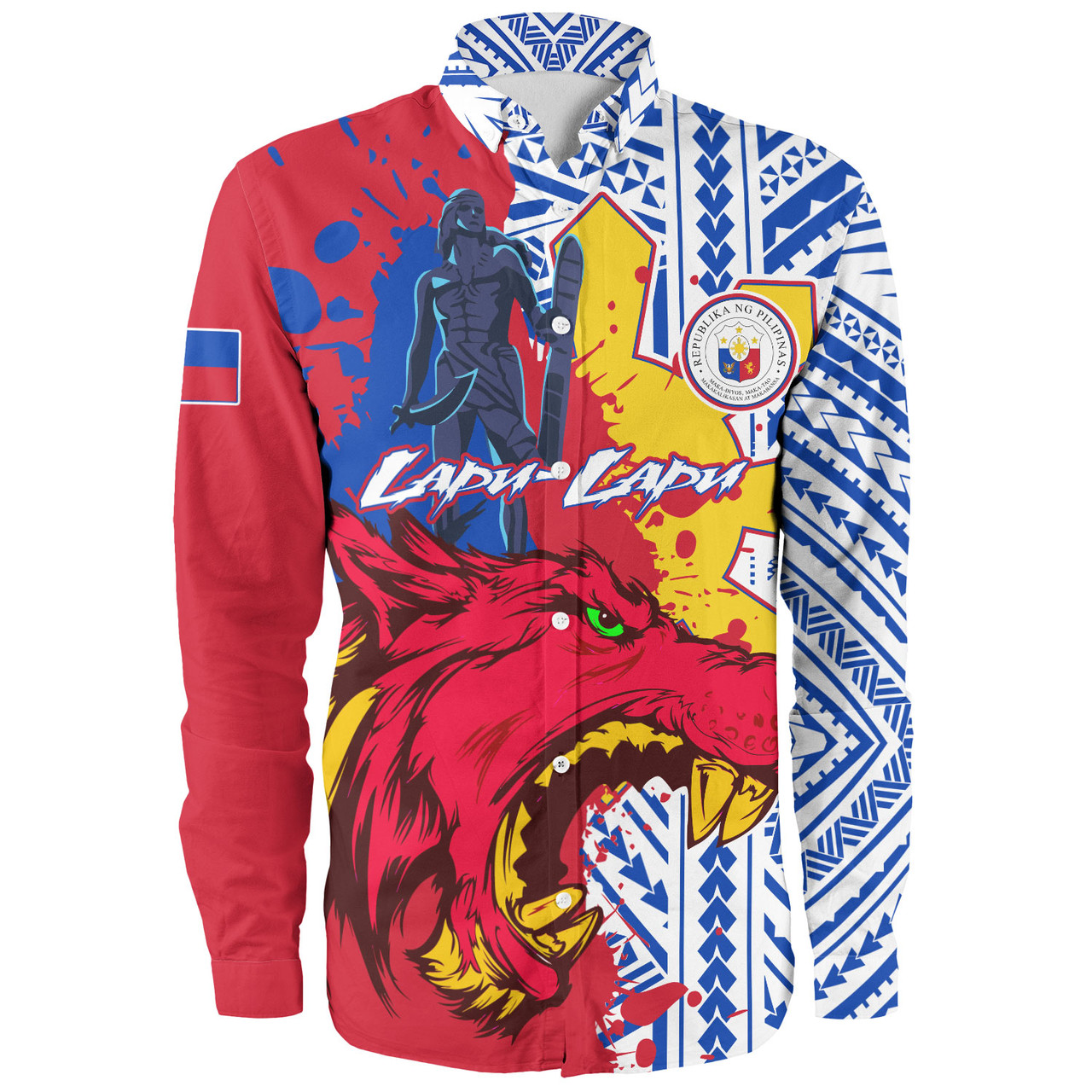 Philippines Filipinos Long Sleeve Shirt Custom Lapu-Lapu And The Wolf Tribal Polynesian Style